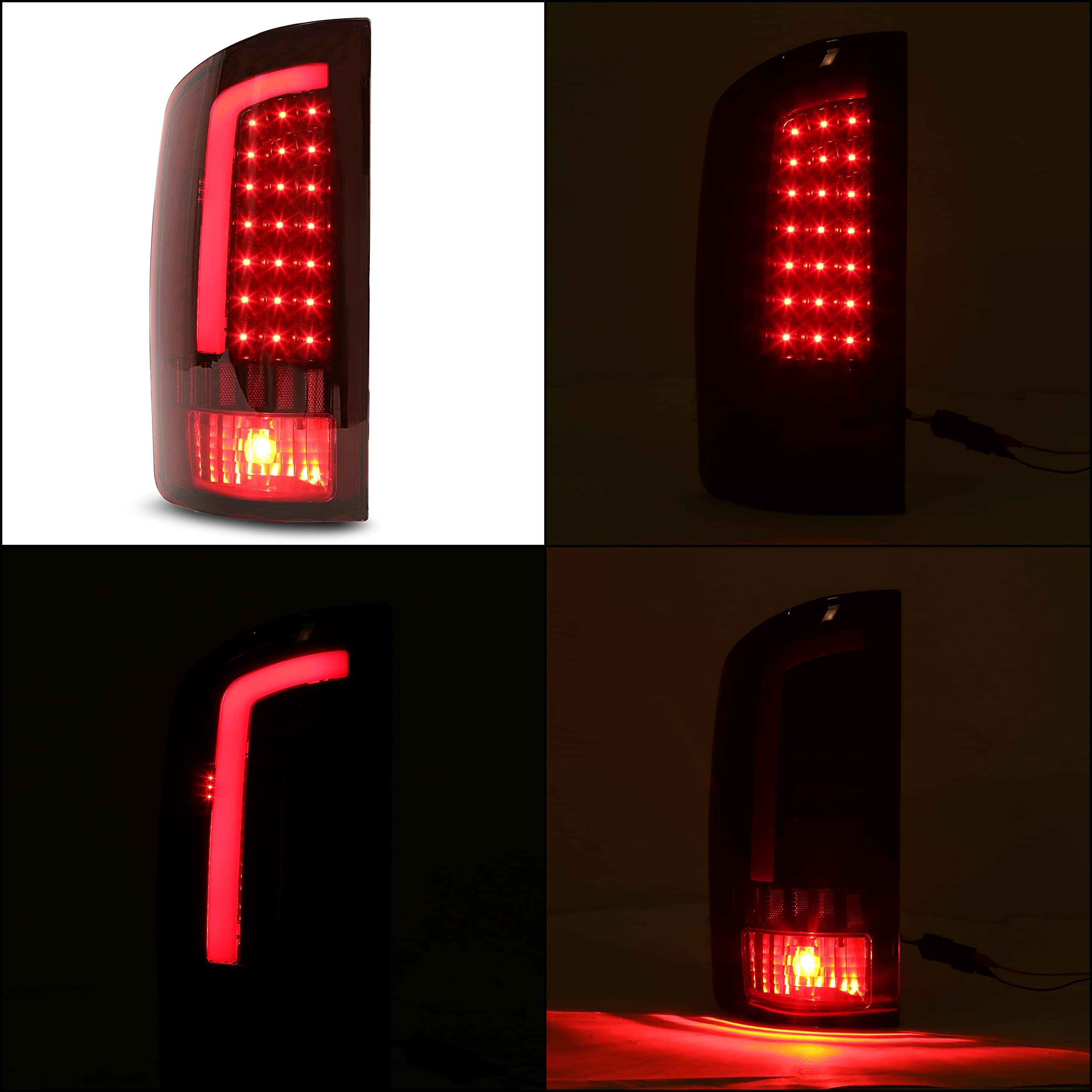 HECASA LED Tail Lights Assembly for 2002-2006 Dodge Ram 1500/2500/3500 - Red Lens Chrome Housing LED Tube Bar Rear Brake Turn Signal Lamps (Pair) | Upgrade Your Truck's Style & Safety for Night Driving & Towing