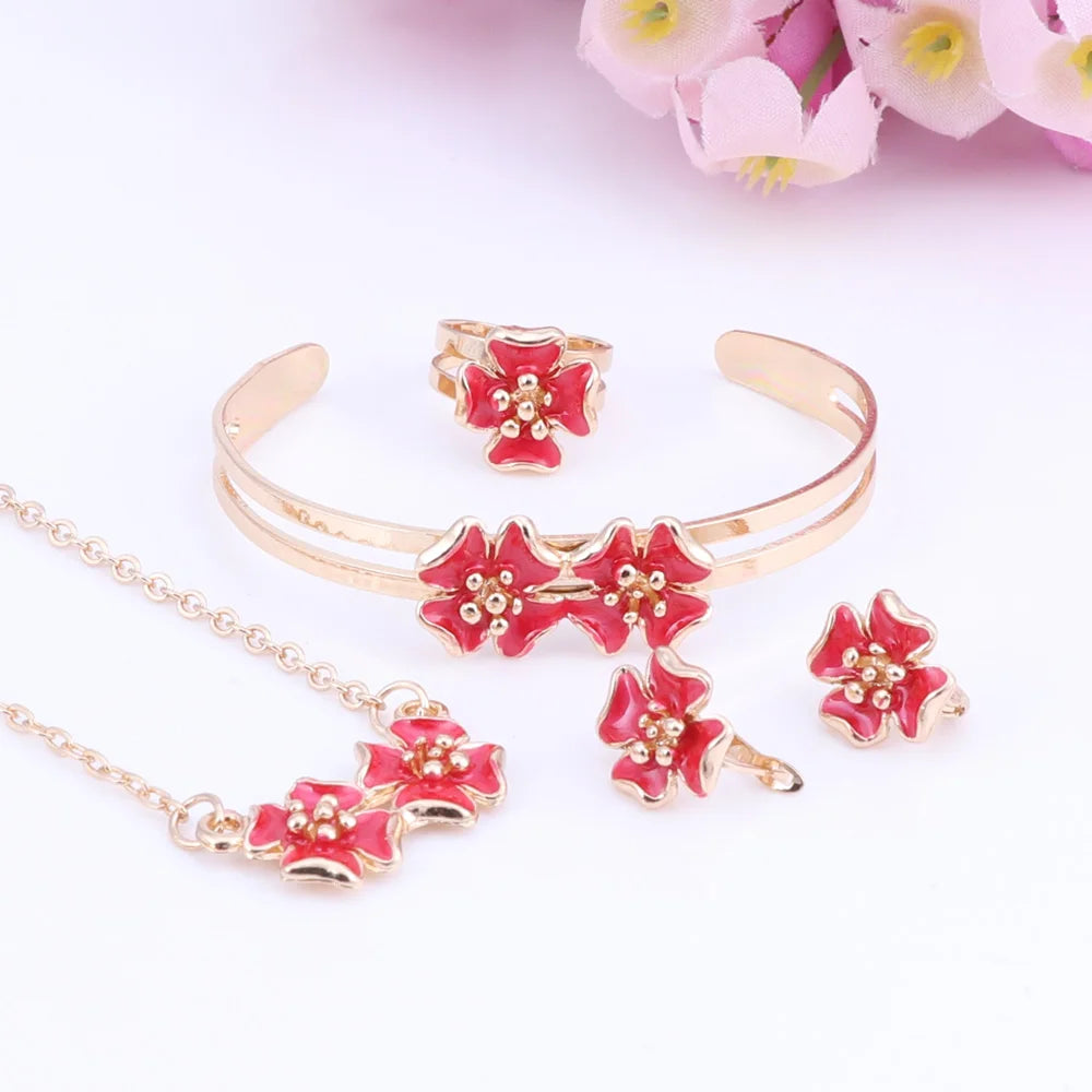 Cute Gold Flower Jewelry Set for Girls - Elegant Necklace, Bracelet & Earrings Set - Perfect for Birthday Gifts, Parties & Everyday Wear