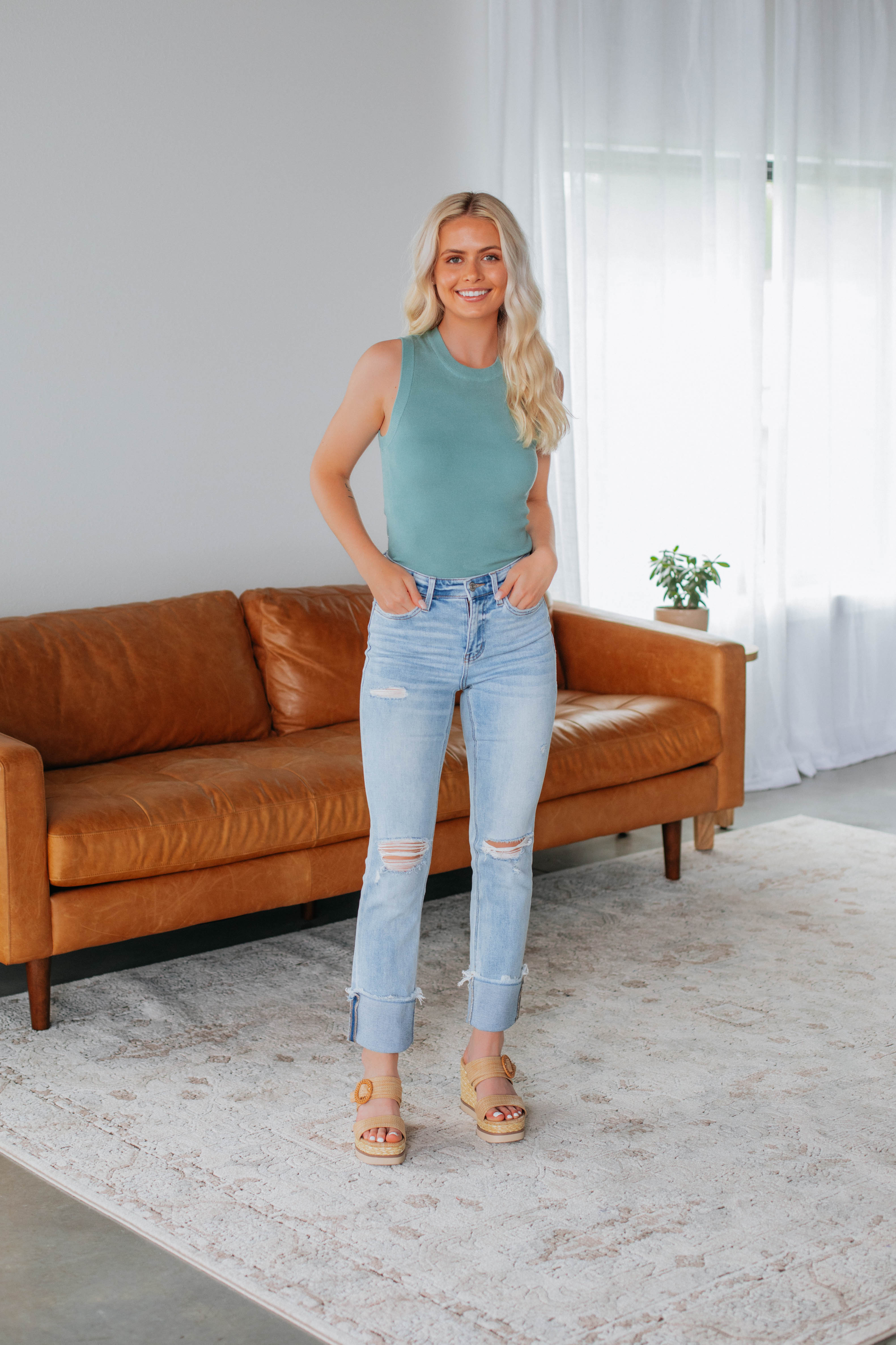 Adrianna Knit Tank Top for Women - Soft Stretch Comfortable Summer Casual Wear in Jade Green | Perfect for Beach, Vacation, and Everyday Outfits