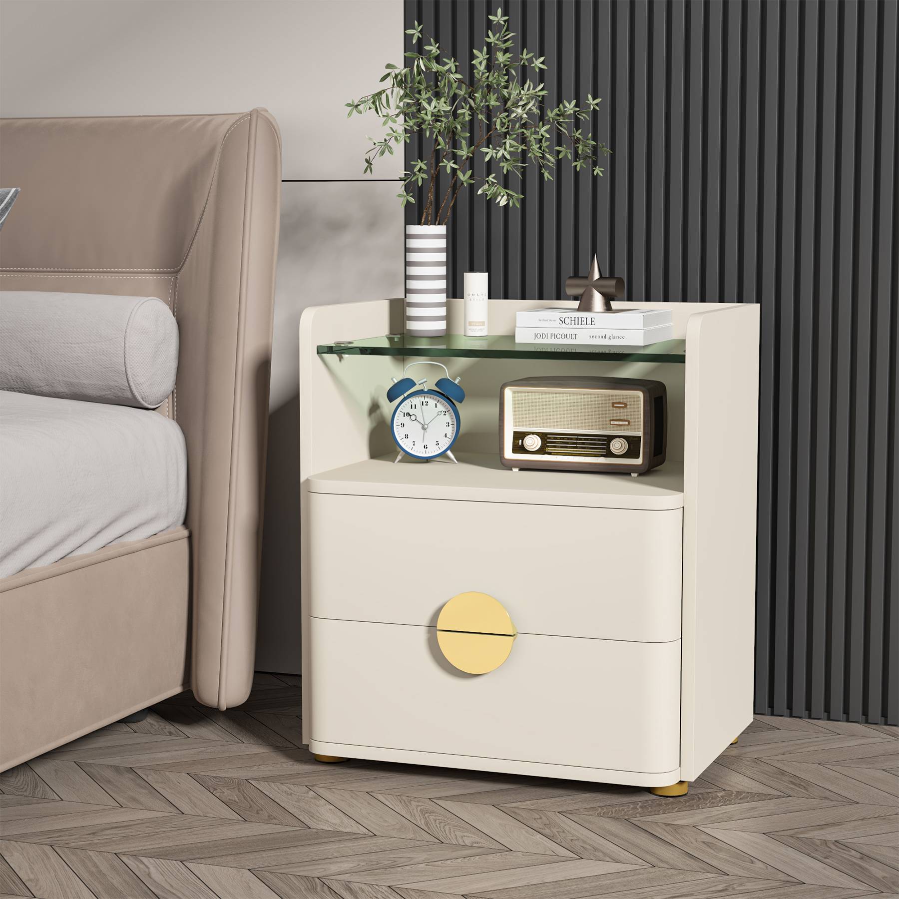 Modern 2-Drawer Nightstand with Open Storage Shelf - Stylish Bedside Table for Bedroom, Living Room, or Office - Perfect for Storing Books, Lamps & Bedroom Essentials