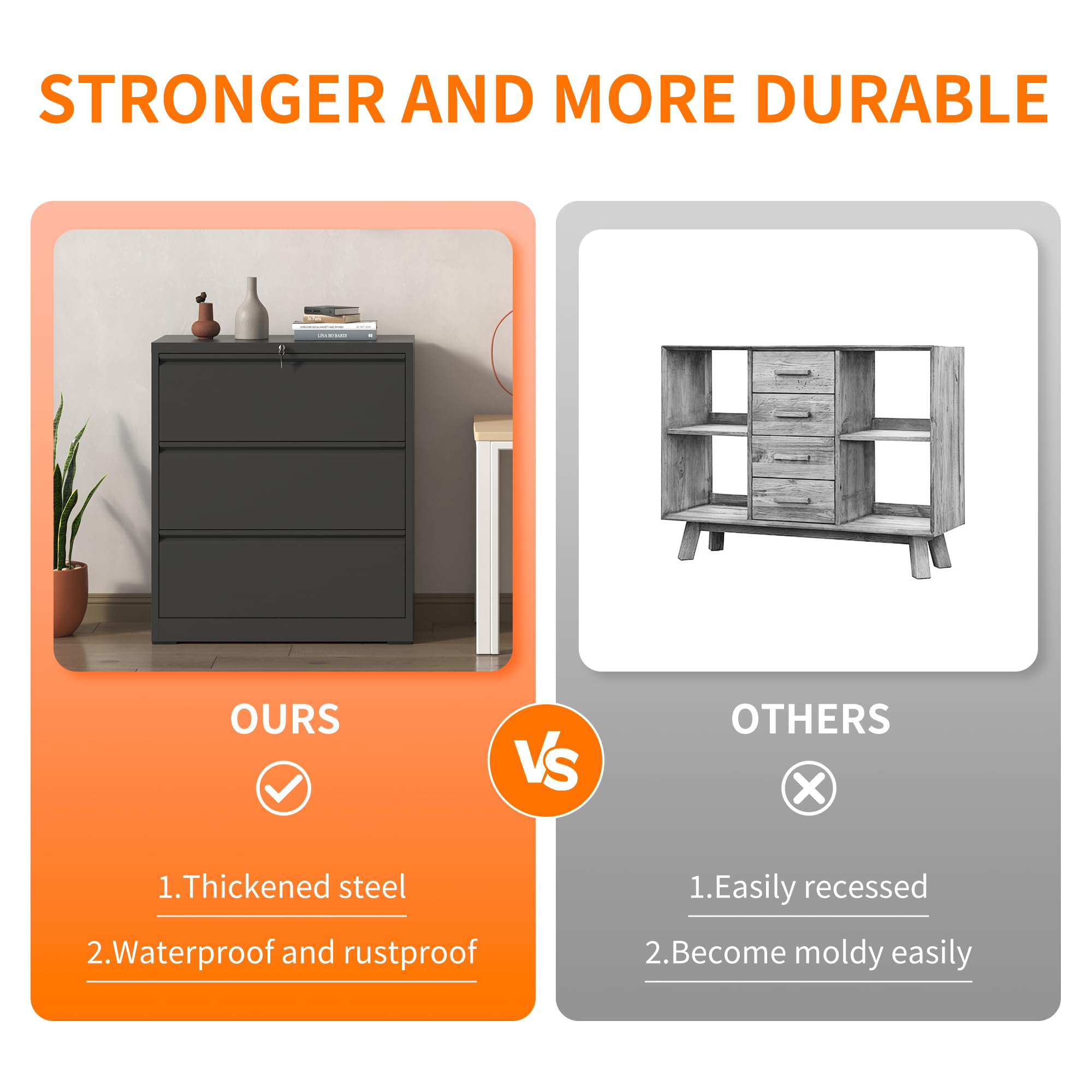 3-Drawer Heavy Duty Locking Metal Filing Cabinet - Large Lateral Steel File Cabinet for Home & Office, Legal/Letter Size Files (Assembly Required) - Perfect for Organizing Documents, Records, and Office Supplies