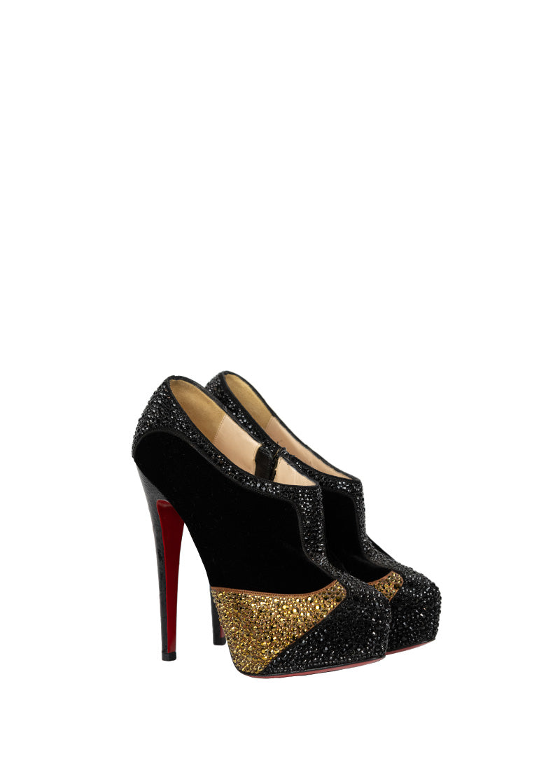 Christian Louboutin Black Décolléte Shoes with Swarovski Crystals - Size 36 | Luxury Women's Heels for Evening Parties & Special Occasions