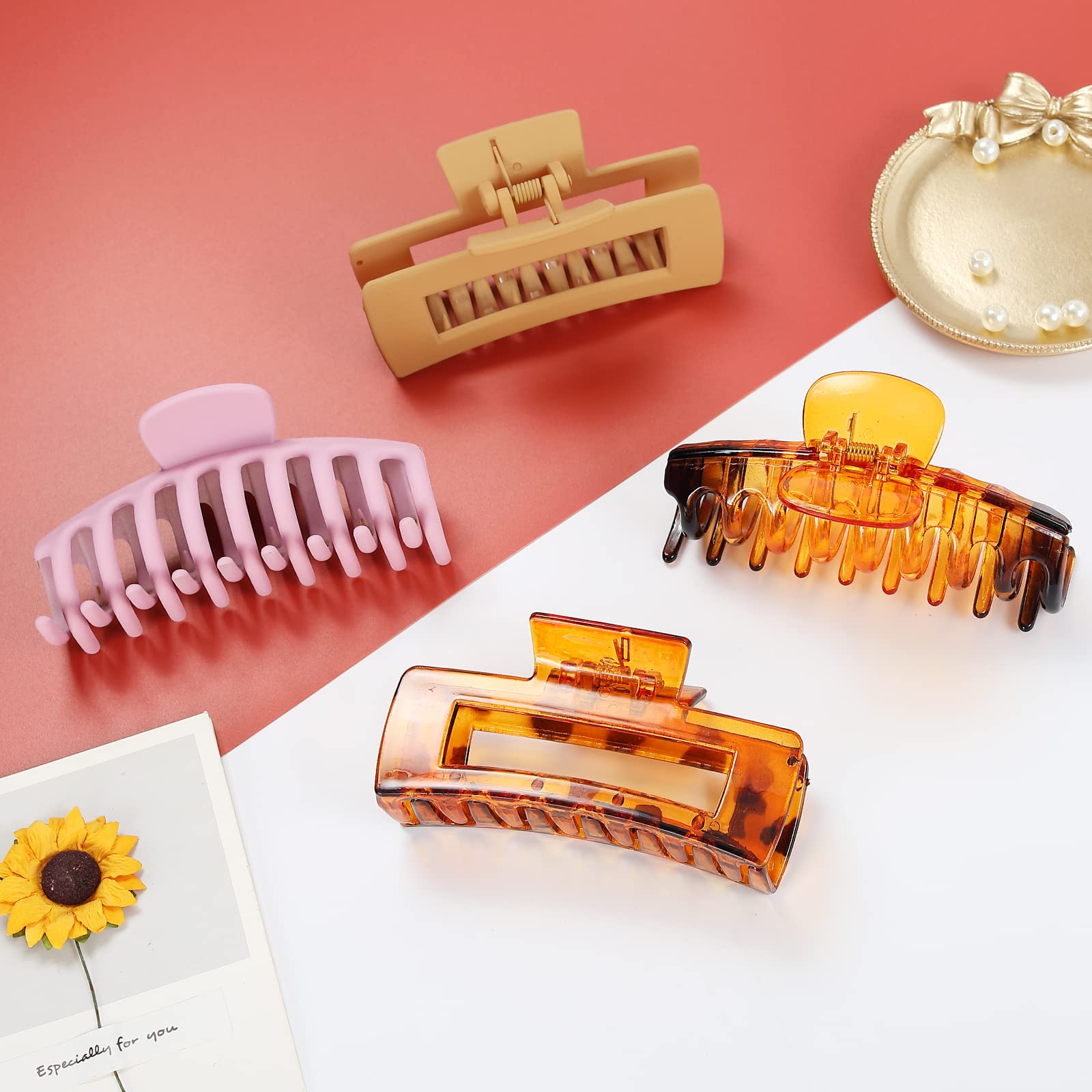 Laxizar 8 Pack Large Hair Claw Clips for Women - 4.3 Inch Rectangular Hair Clips for Styling & Updos