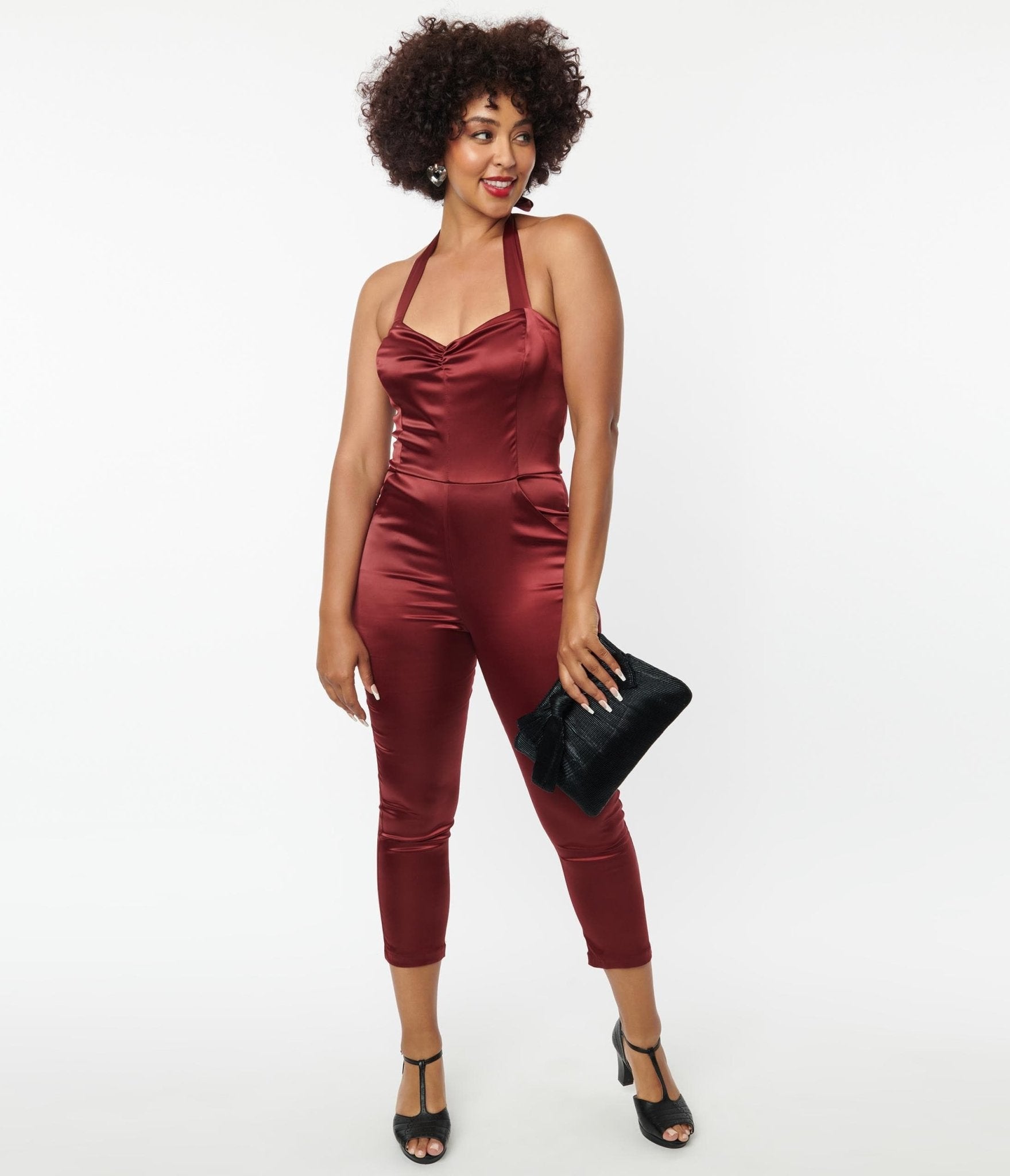 Vintage 1970s Wine Red Satin Jumpsuit - Retro Marcel Style for Women | Perfect for 70s Theme Parties, Date Nights & Special Occasions