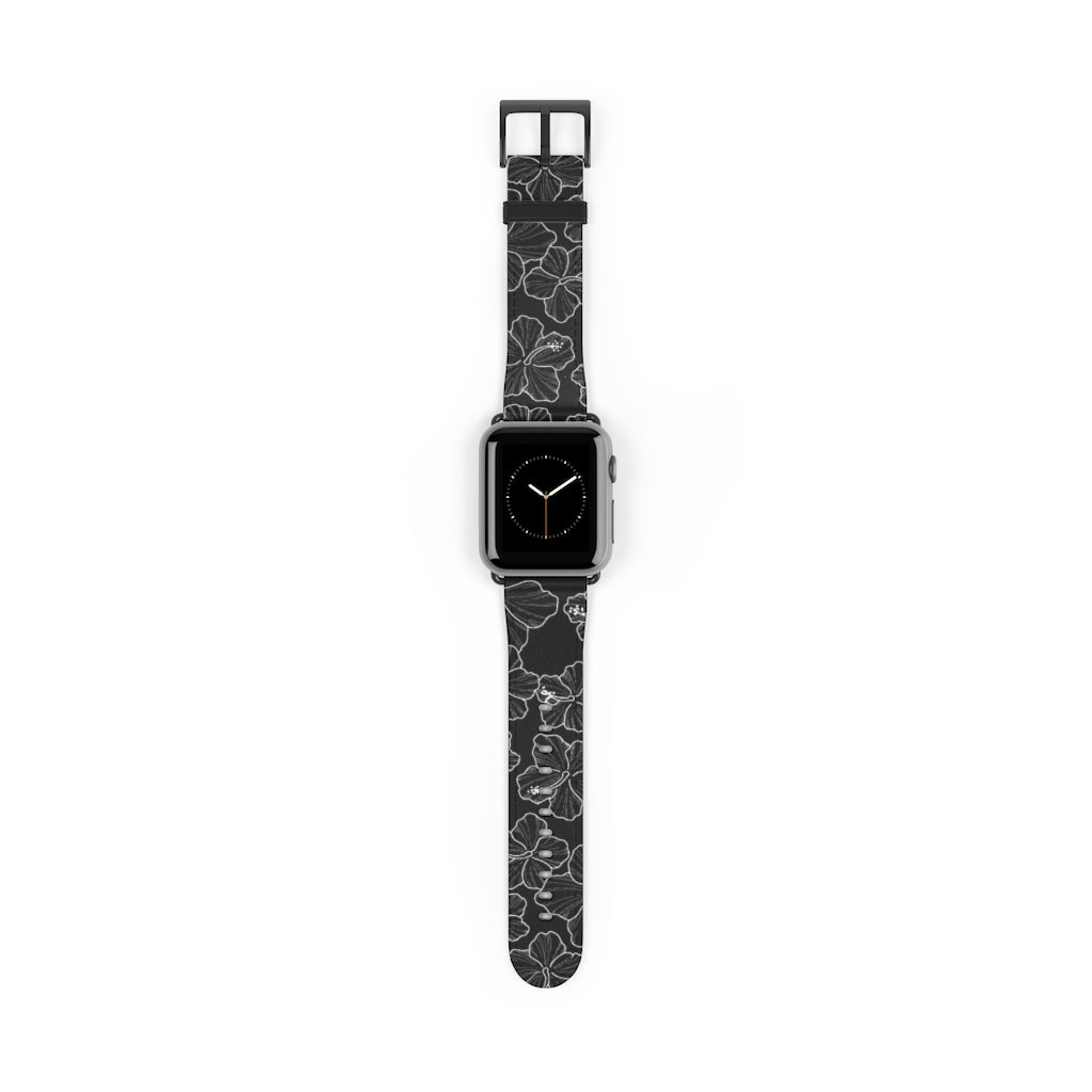 Premium Hibiscus 'Ele'ele' Apple Watch Band - Floral Design, Soft Silicone, Adjustable Fit for Series 1-9 & SE - Perfect for Workouts, Outdoor Activities & Fashion Accessories