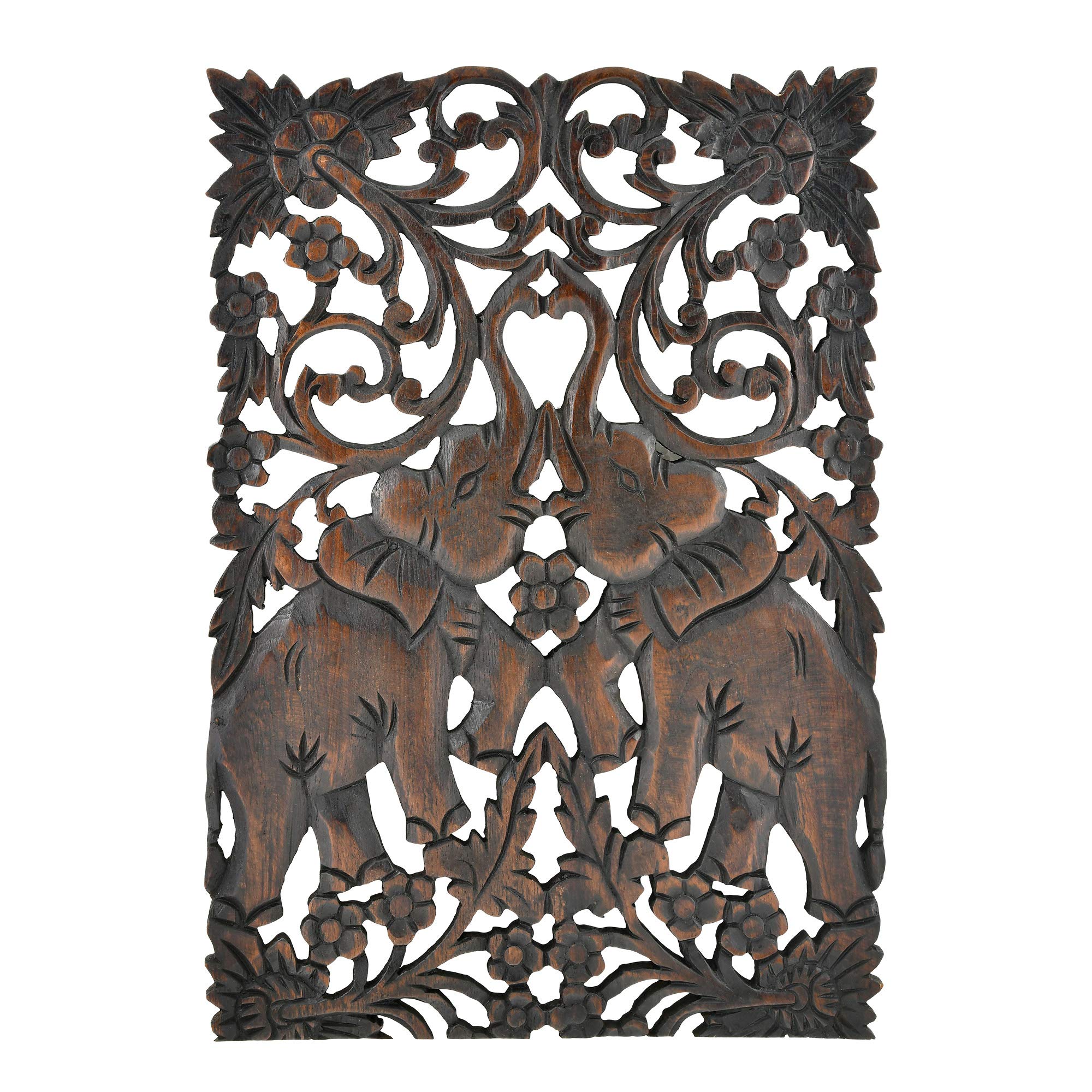 Hand Carved Teak Wood Elephant Wall Art - Vintage Home Decor for Living Room, Bedroom & Office | Unique Wooden Home Decoration | Handcrafted Asian Inspired Décor for Modern & Bohemian Interiors
