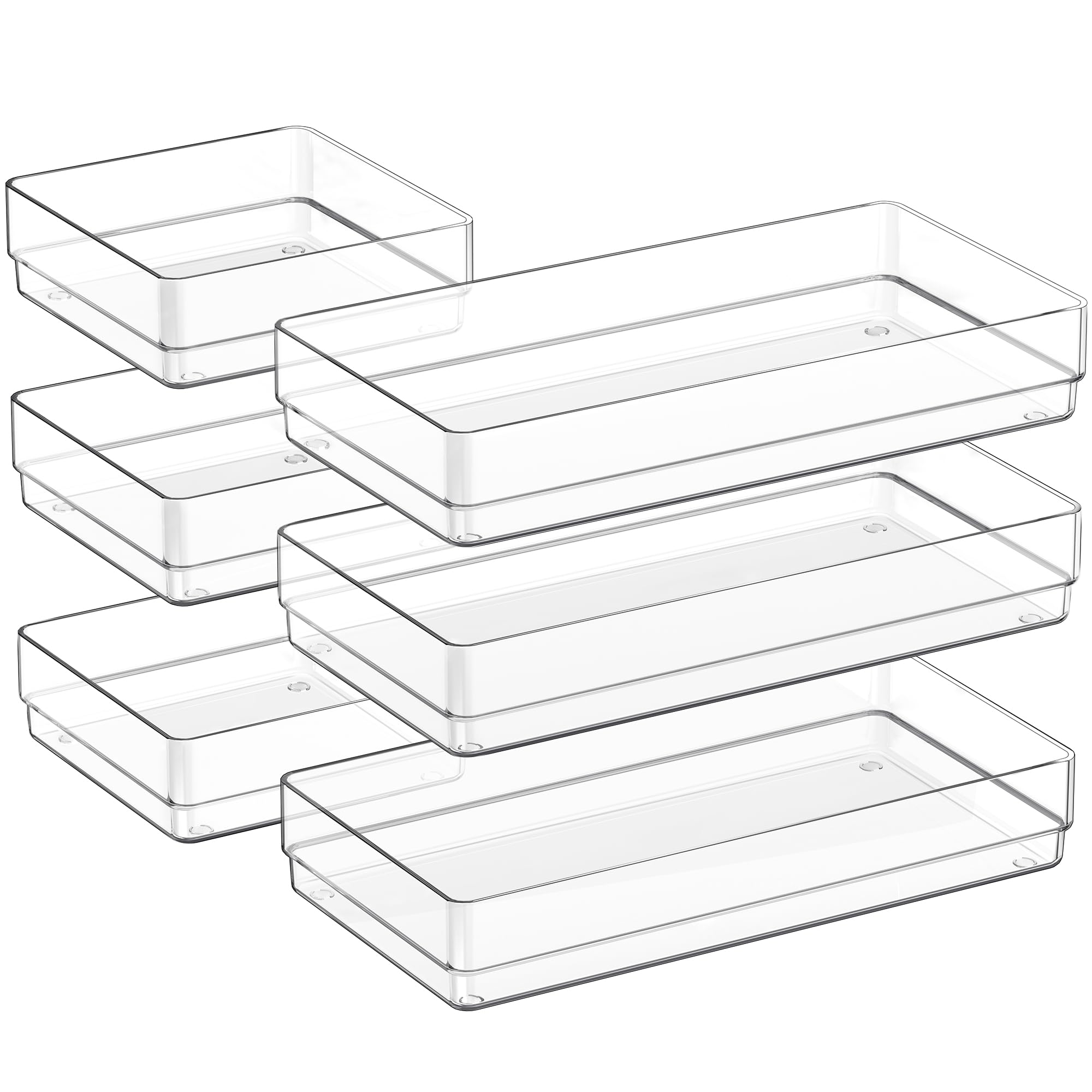 SMARTAKE 6-Piece Clear Plastic Drawer Organizer Set - Large Non-Slip Desk & Vanity Storage Trays for Makeup, Office Supplies, Kitchen Utensils (2 Sizes) | Perfect for Bathroom, Bedroom & Home Organization