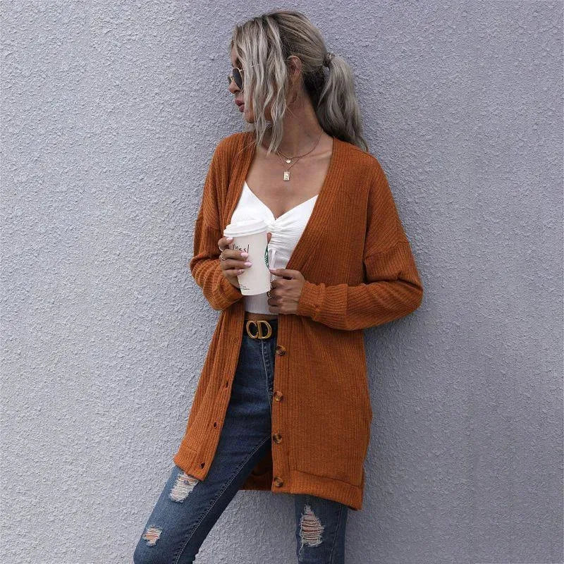 V-Neck Women's Cardigan Sweater - Soft Knit Open Front Long Sleeve Wrap - Perfect for Office, Casual Outfits & Layering in Fall/Winter