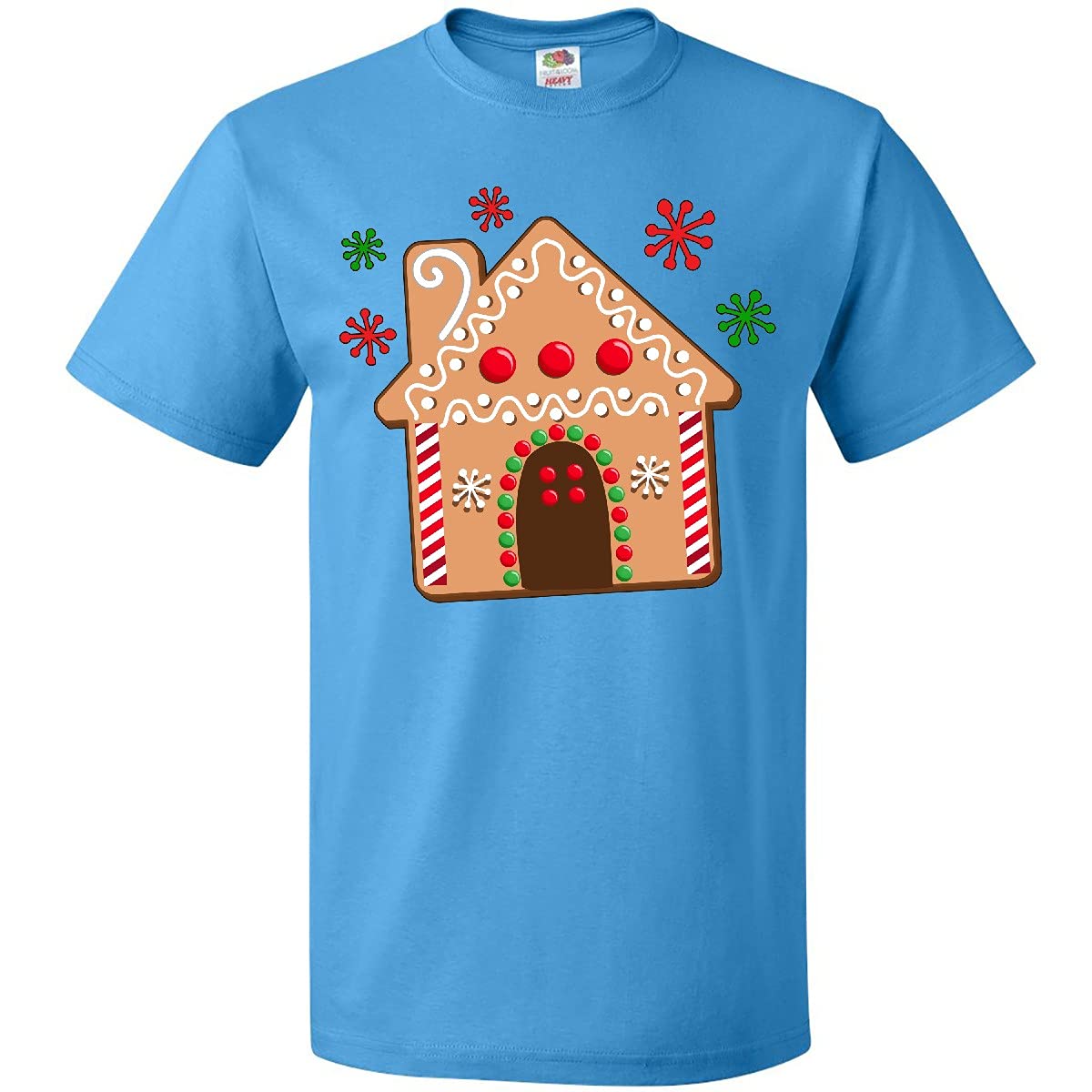 Inktastic Gingerbread House Cookie with Snowflakes Christmas T-Shirt - Festive Holiday Apparel for Family Gatherings & Winter Celebrations