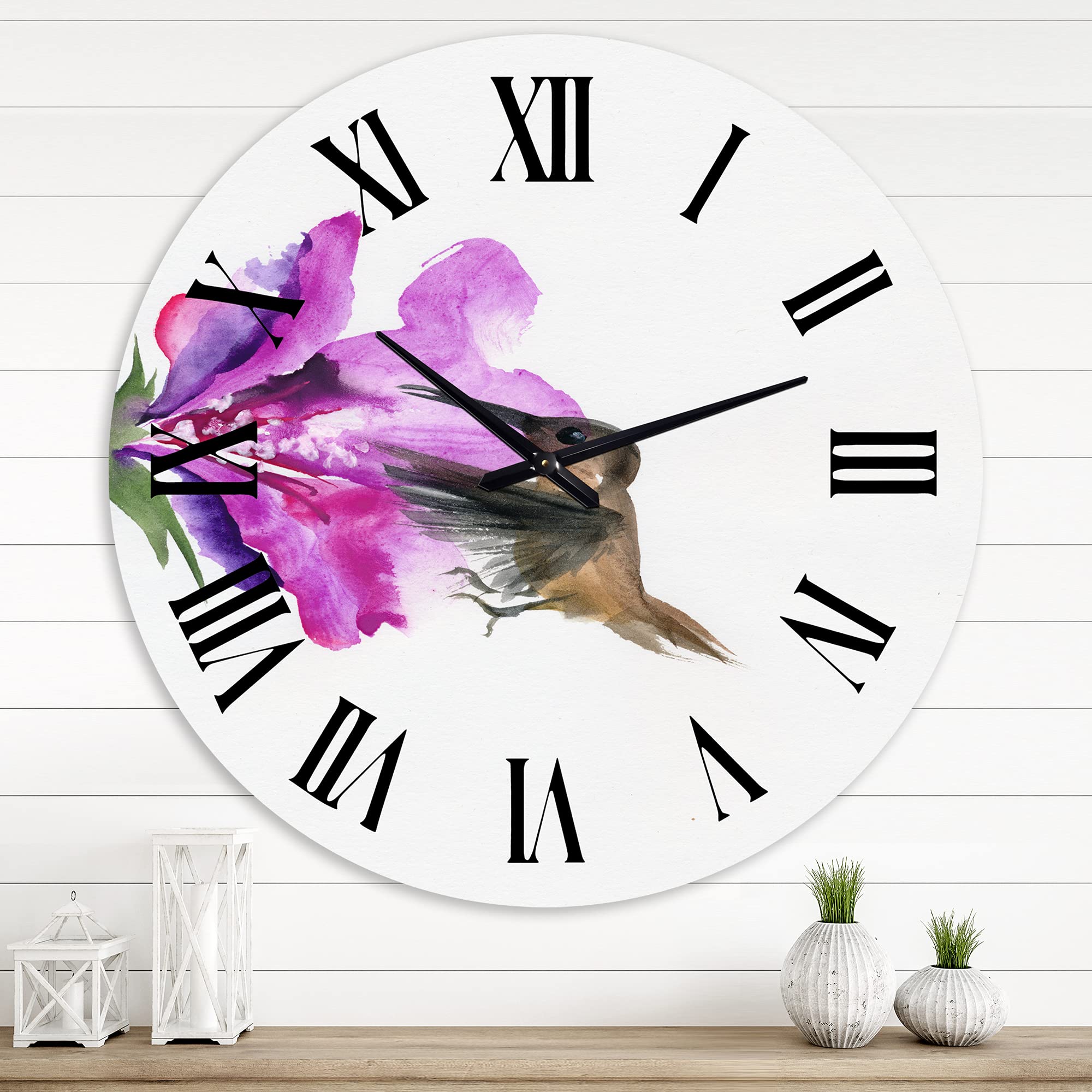 DesignQ Traditional Wall Clock - Vintage Floral & Botanical Large Wall Clock for Home, Office, and Living Room Decor | Perfect for Farmhouse, Retro, and Classic Interior Design Styles