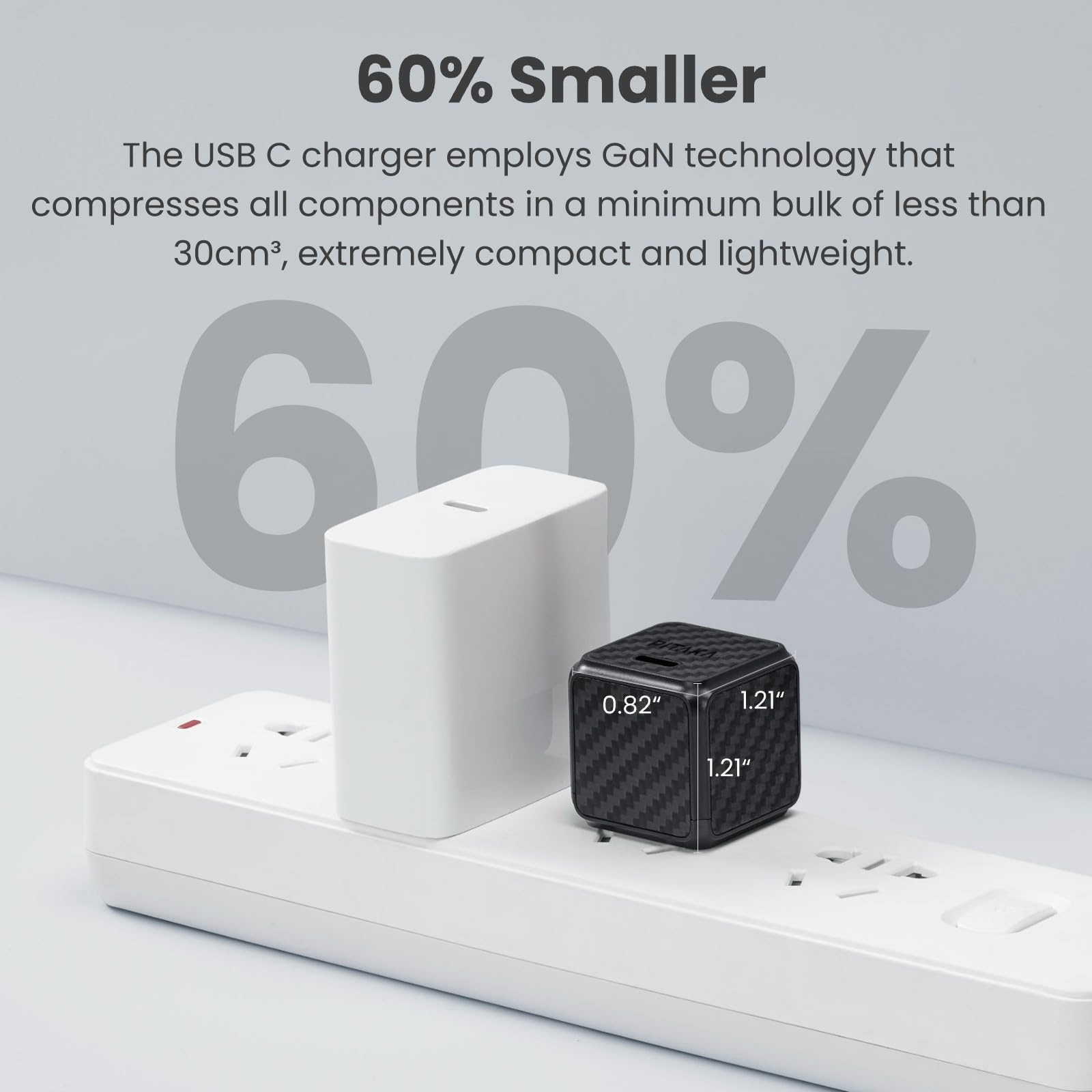 PITAKA 30W GaN Fast USB C Charger for iPhone 15/14/13/12 - Compact & Powerful PD Charging Block (Black/Grey Twill) - Perfect for Home, Office & Travel