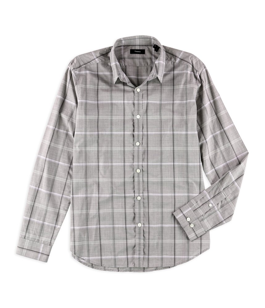 Theory Men's Plaid Button-Up Shirt - Classic Casual & Business Wear for Office, Date Night & Outdoor Events