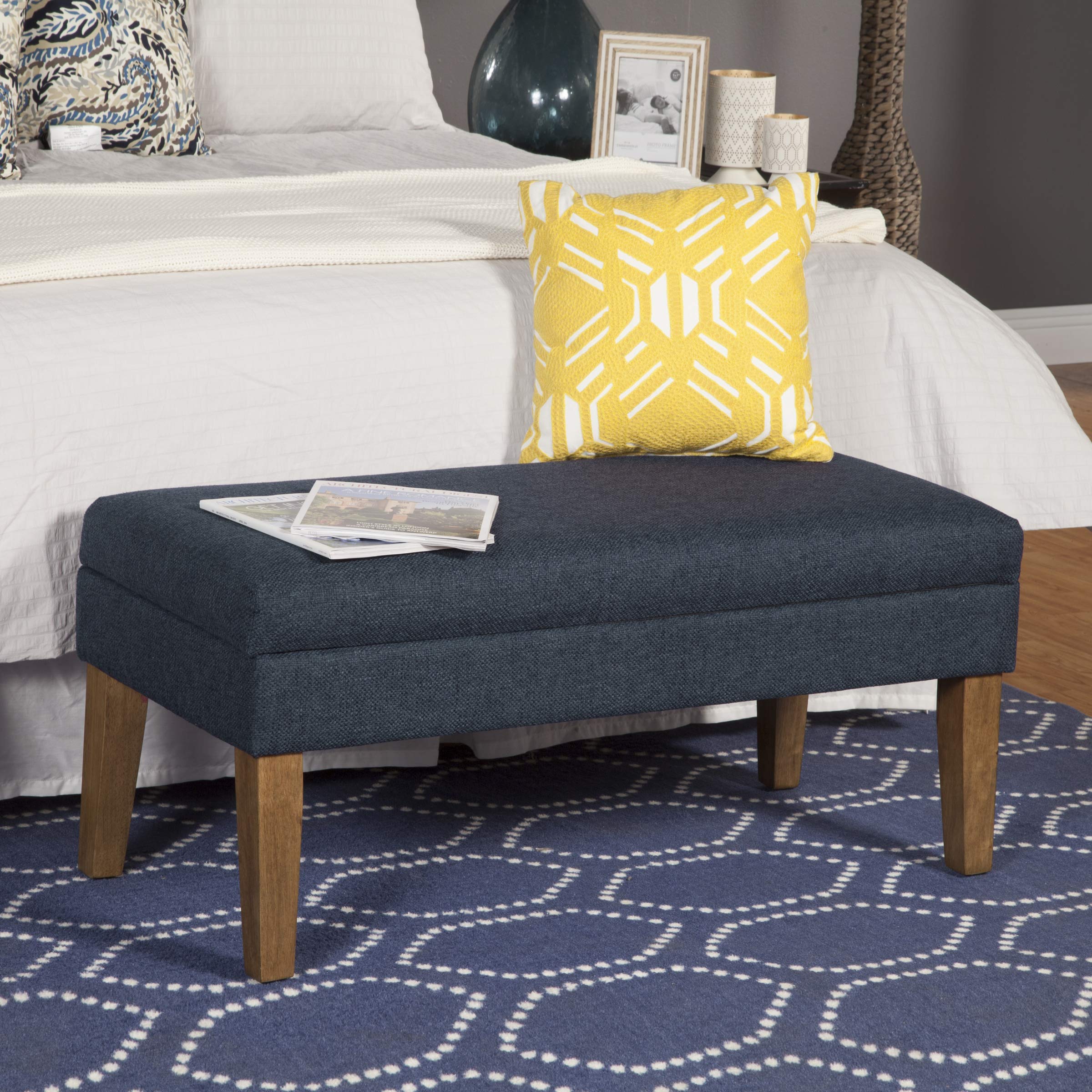 Homepop Upholstered Storage Ottoman Bench with Lift Top - Navy Blue Large Decorative Furniture for Living Room & Bedroom - Perfect for Extra Seating, Hidden Storage & Home Decor