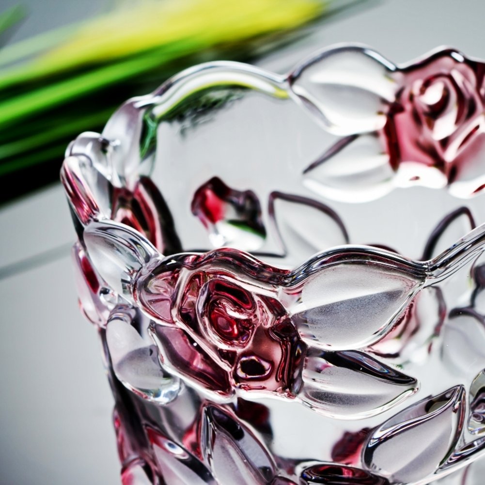 Crystal Glass Printed Flower Vase - Modern European Style for Water Planting, Home Decor, Living Room, Dining Table - Pink (H22.5cm x D14cm) - Perfect for Centerpieces, Wedding Decor & Gift Ideas
