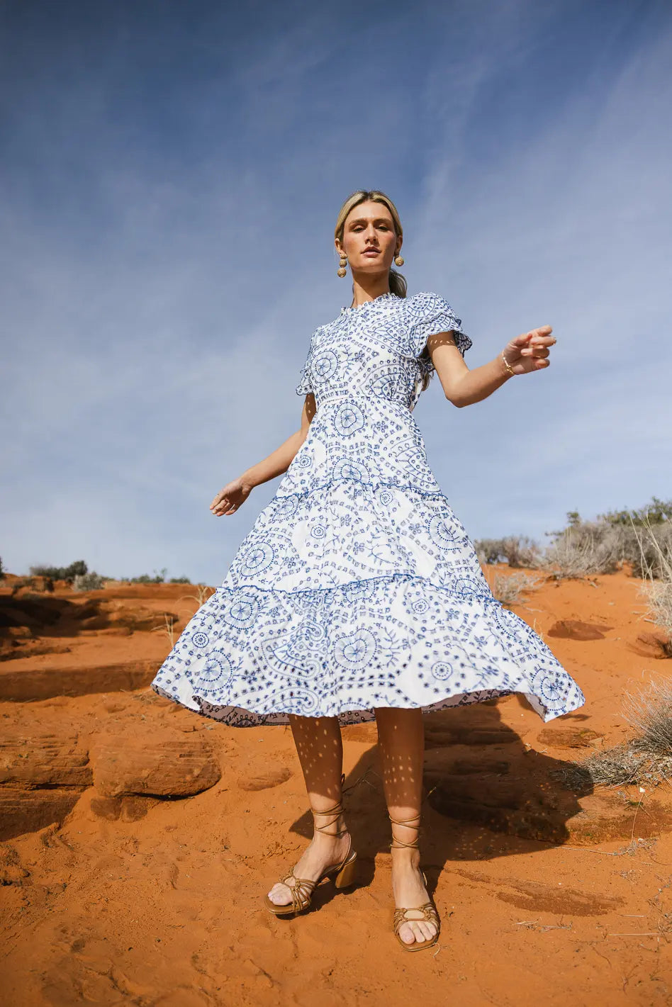 Alena Blue Eyelet Lace Dress for Women - Elegant Summer Party, Wedding Guest & Special Occasion Outfit