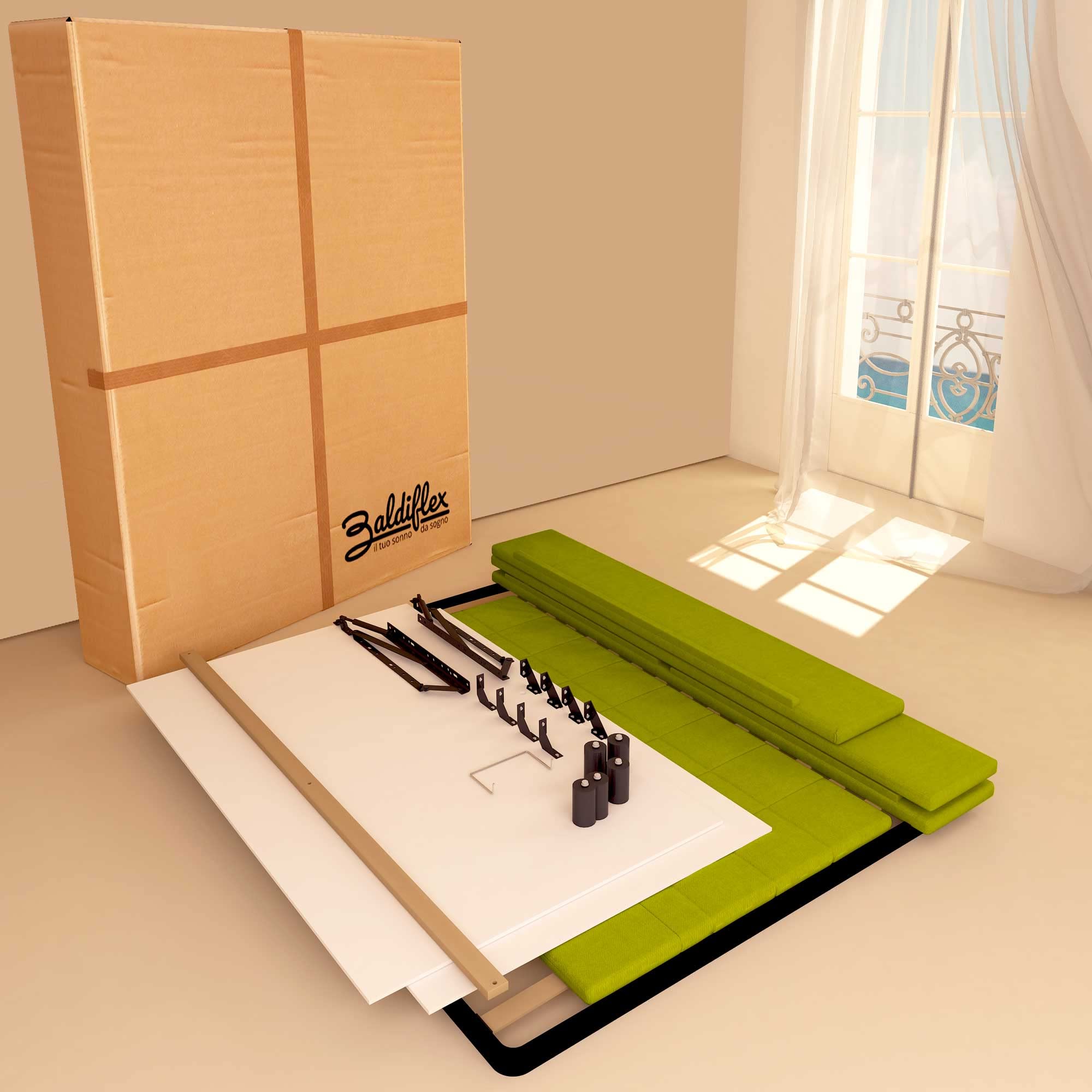 Baldiflex Single Bed with Storage, Dublin Fabric Model, Slatted Base for Single Mattress, 90 x 190 cm, Elegant Headboard, Green - Perfect for Small Spaces, Guest Rooms & Dormitories