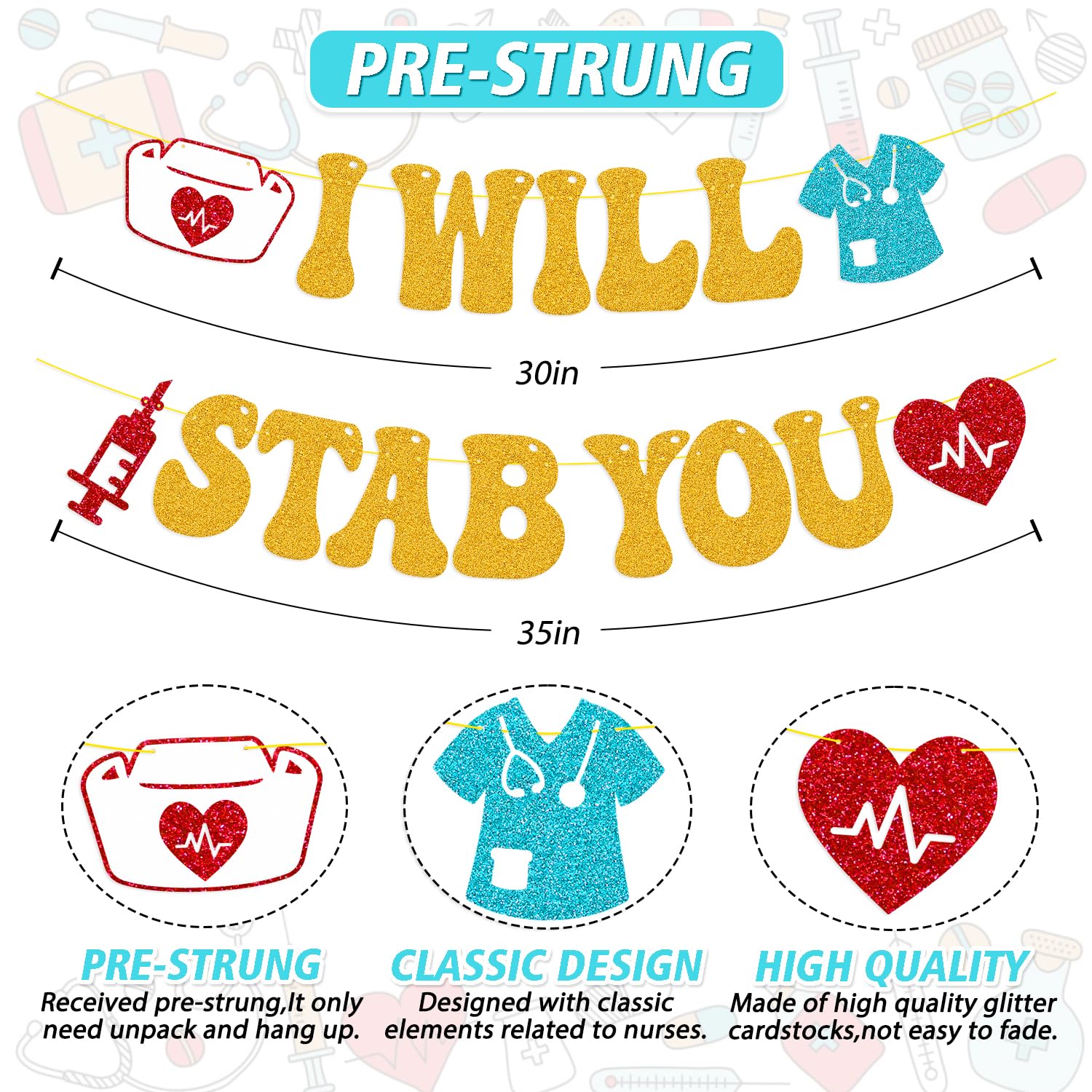 Funny Nursing Graduation Banner - 'I Will Stab You' RN Medical School Decor for 2024 Graduates | Perfect for Nursing School Survivor Parties, Class of 2024 Celebrations & RN Graduation Ceremony Decorations