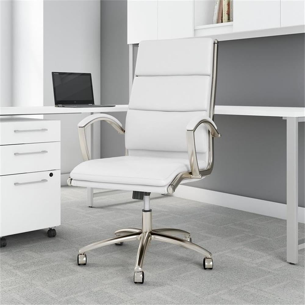 Premium White Leather Executive Desk Chair - Bush Business Furniture Echo High Back Ergonomic Office Chair for Home & Corporate Workspaces