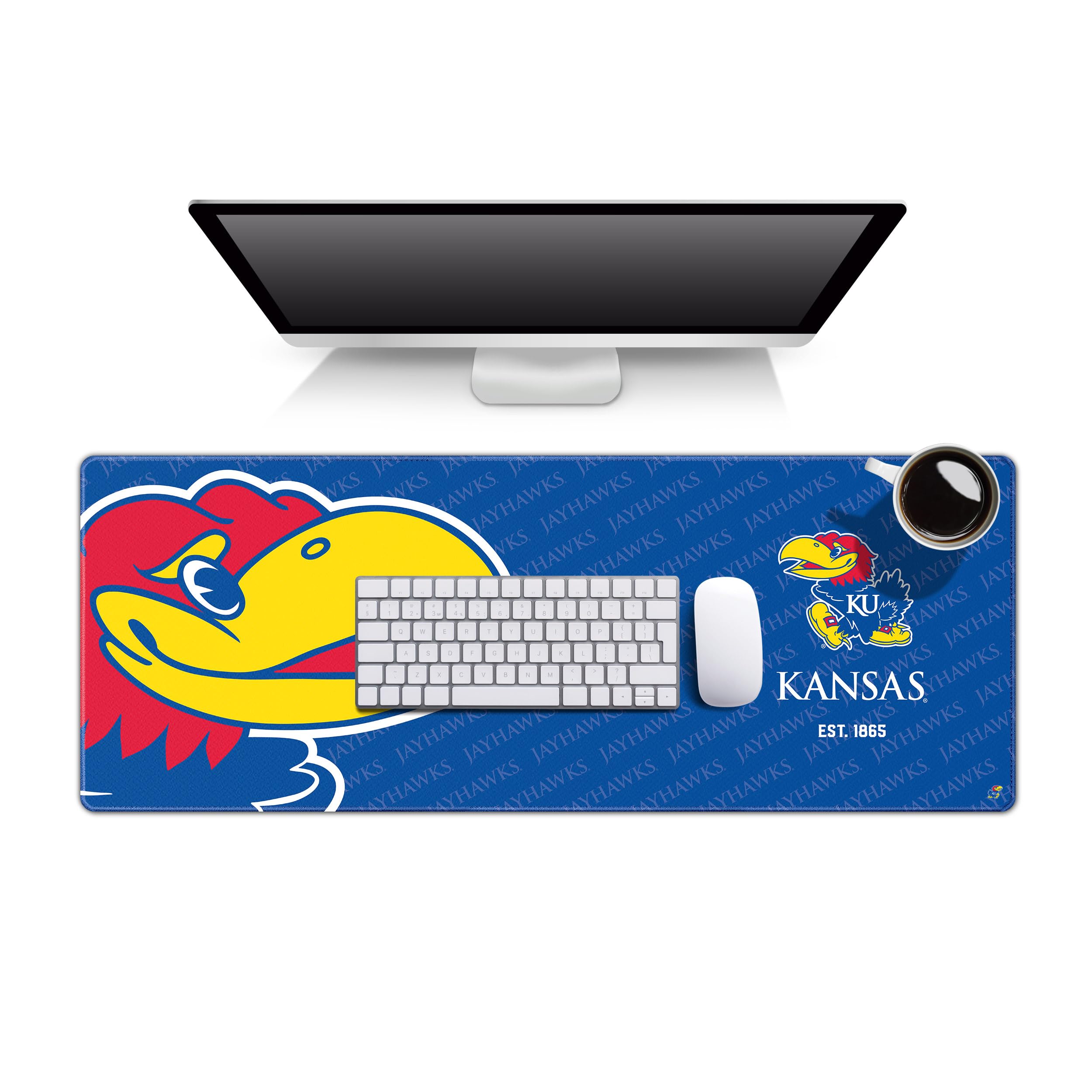 YouTheFan NCAA Kansas Jayhawks Logo Series Desk Pad - Officially Licensed College Basketball Mouse Pad - Perfect for Office, Gaming & Home Workspace Decor
