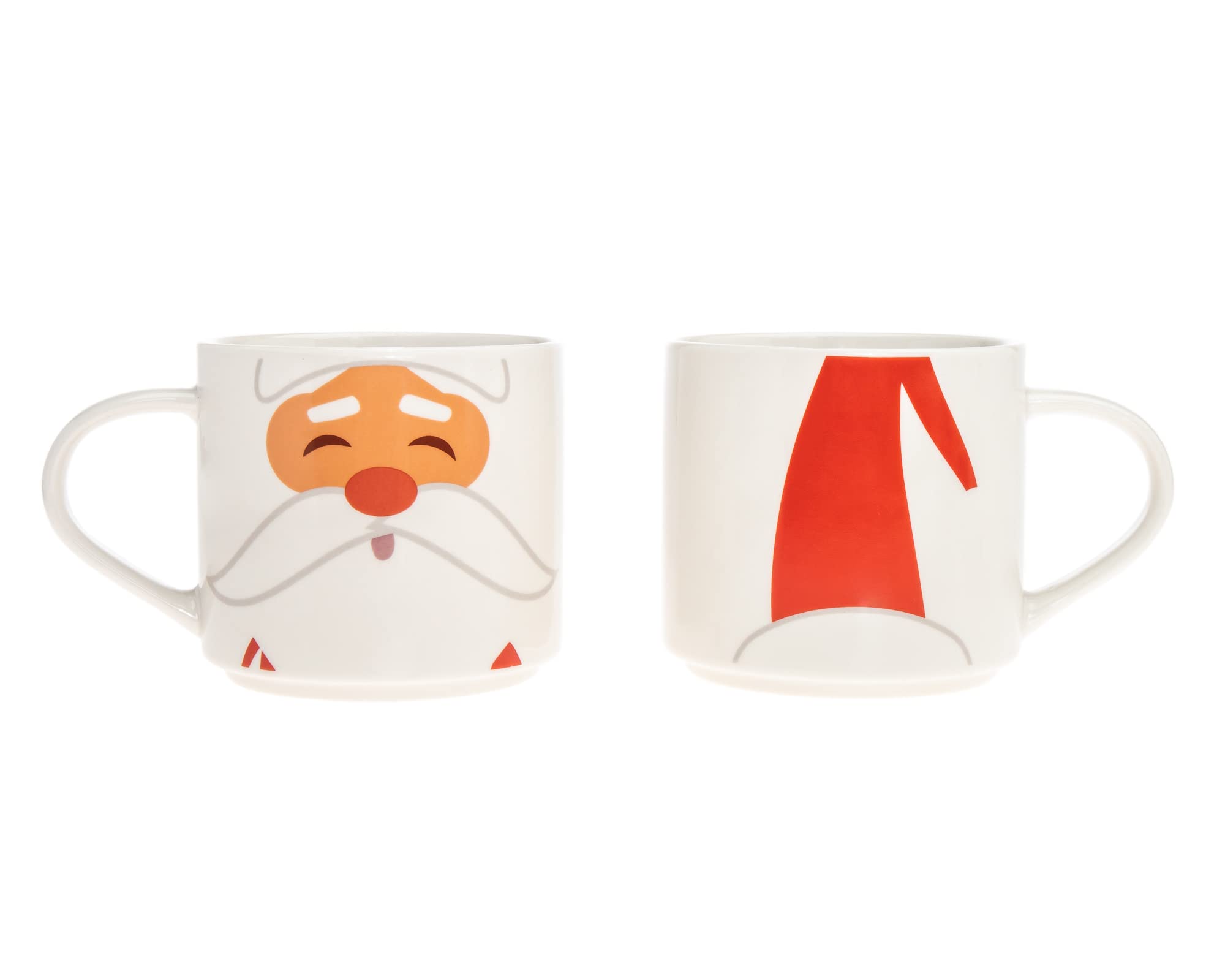 Godinger Santa Christmas Coffee Mugs Set - 2 Stackable Ceramic Mugs for Hot Tea, Cocoa & Holiday Drinks - Festive Santa-Themed Cup Set Perfect for Christmas Decor & Cozy Winter Gatherings
