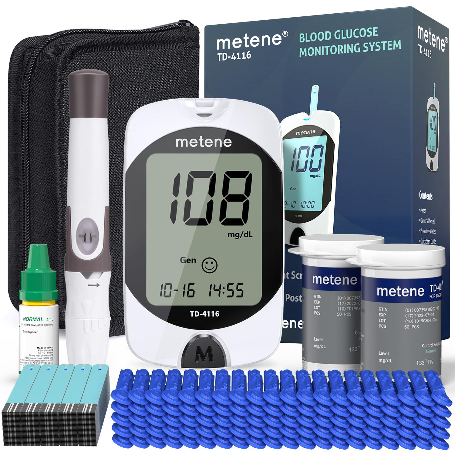 Metene TD-4116 Blood Glucose Monitor Kit with Twist Top Lancets - Accurate Diabetes Testing for Home Use | Pain-Free Blood Sugar Monitoring for Daily Health Management