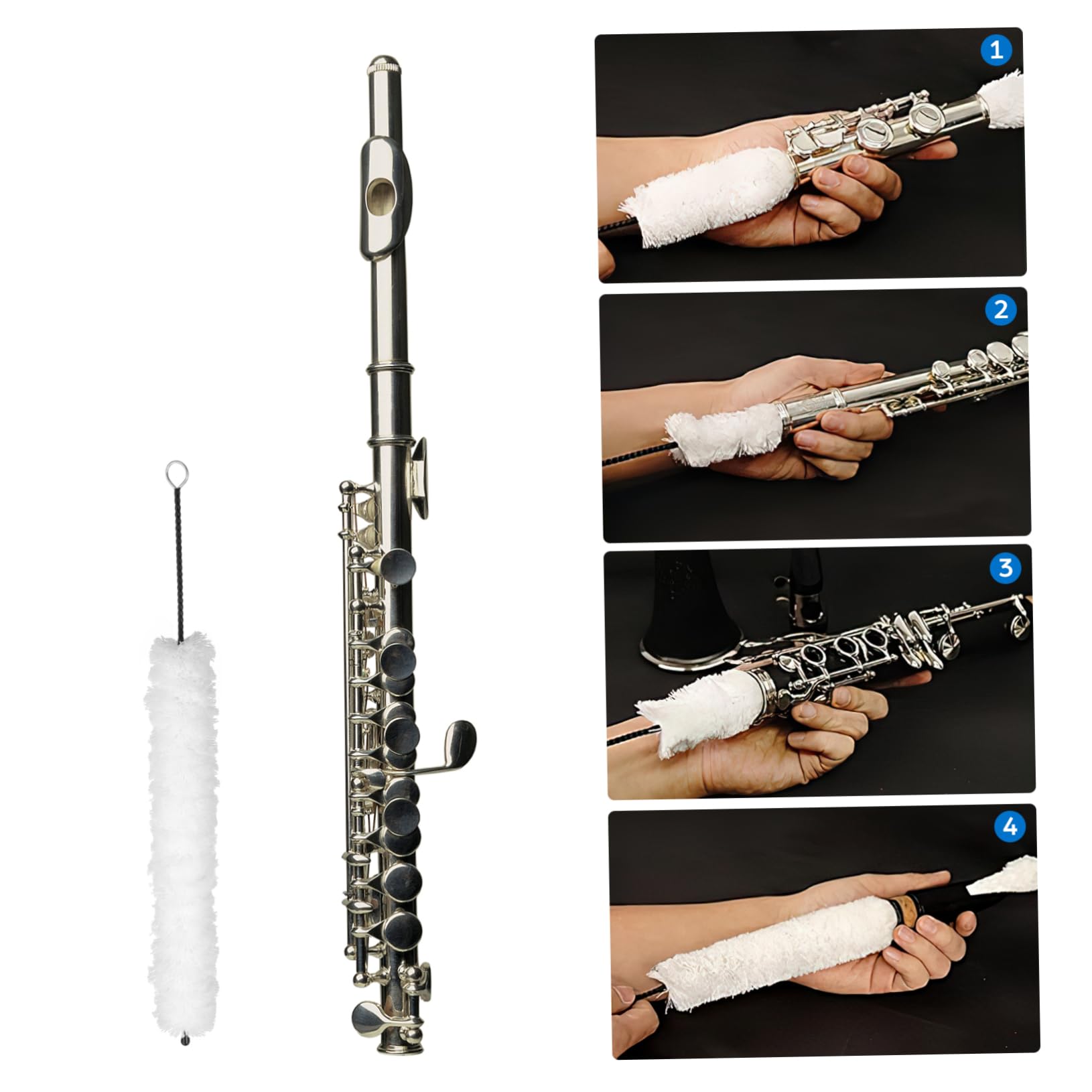 VICASKY Flute Cleaning Kit - White Cotton Bore Brush & Rod for Flute Maintenance | Professional Flute Care Accessories for Musicians & Students | Perfect for Daily Cleaning & Instrument Protection