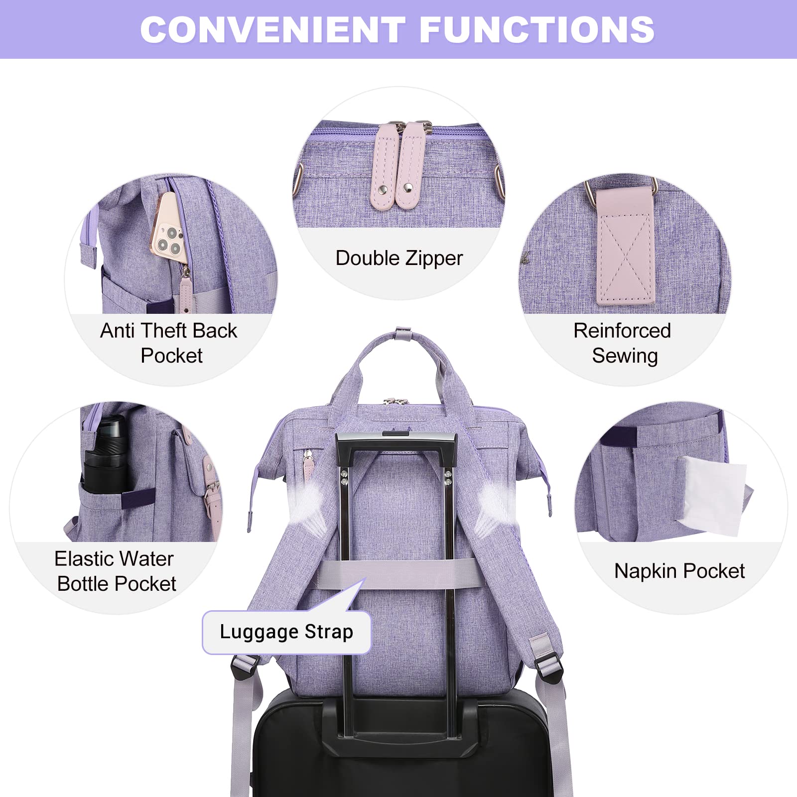 LOVEVOOK Women's Cute Purple Laptop Backpack - 15.6 Inch College School Bookbag for Teen Girls, Teacher Nurse Work Bag, Business Travel Daypack, Perfect for Work, School, and Travel