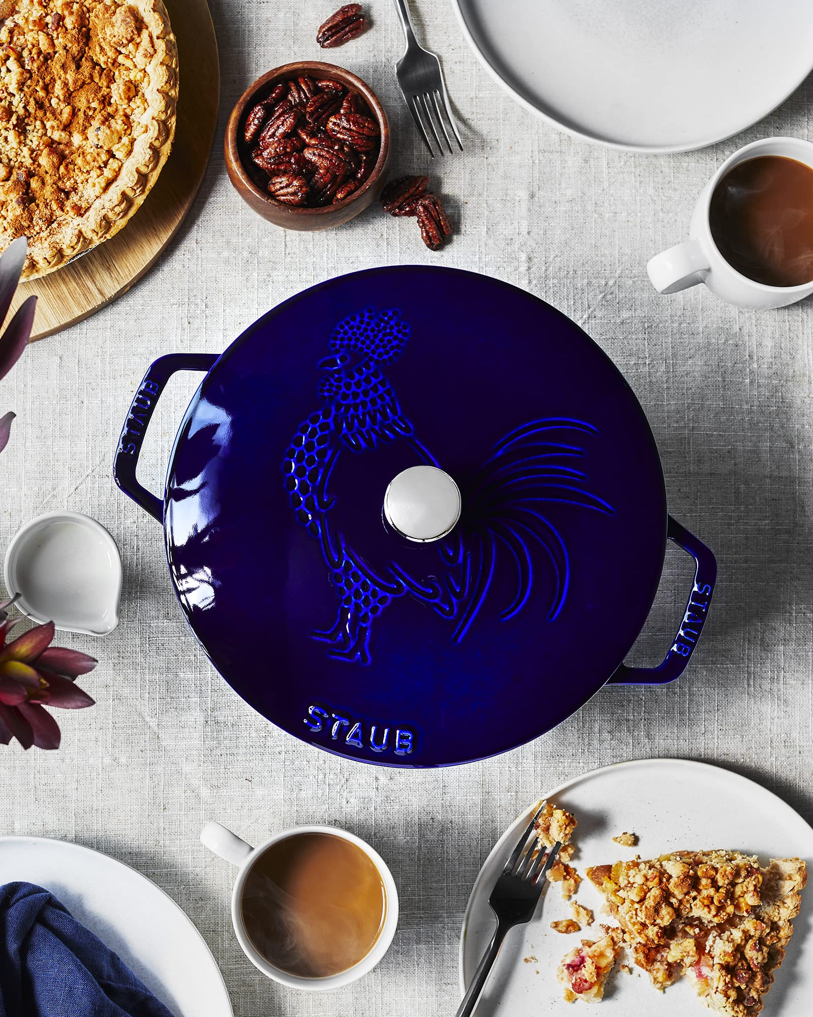 Staub 3.75 Quart Cast Iron French Oven Rooster Dutch Oven - Premium Dark Blue Cookware, Made in France - Perfect for Braising, Roasting, Baking & Slow Cooking