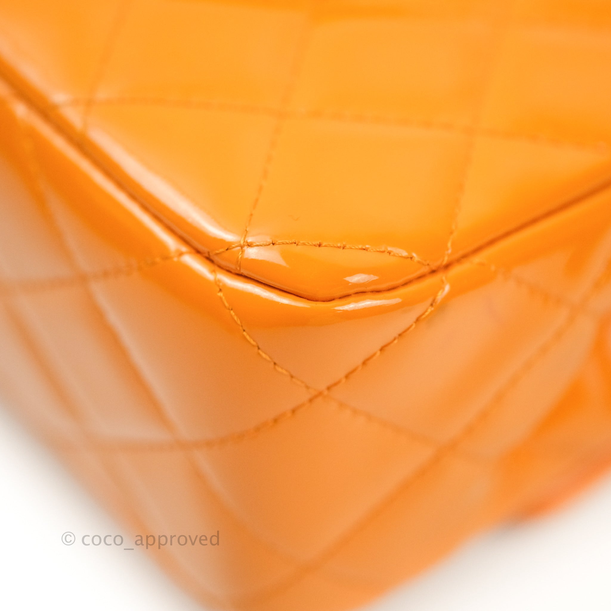 Chanel Classic M/L Medium Double Flap Bag in Orange Patent Leather with Silver Hardware - Perfect for Evening Events & Luxury Fashion Accessories