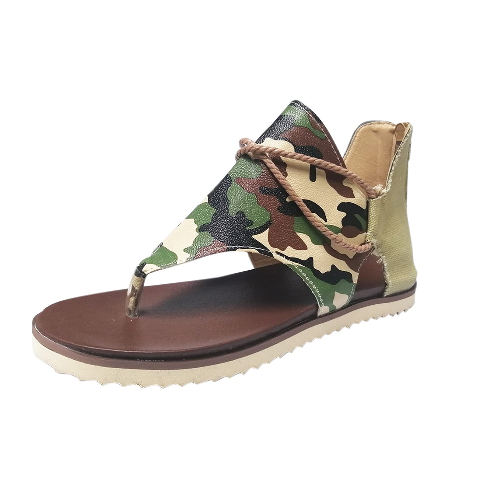 Women's Camouflage Casual Summer Sandals - Comfortable Flip Flops with Zipper Design for Outdoor, Beach & Daily Wear (Size 6.5)