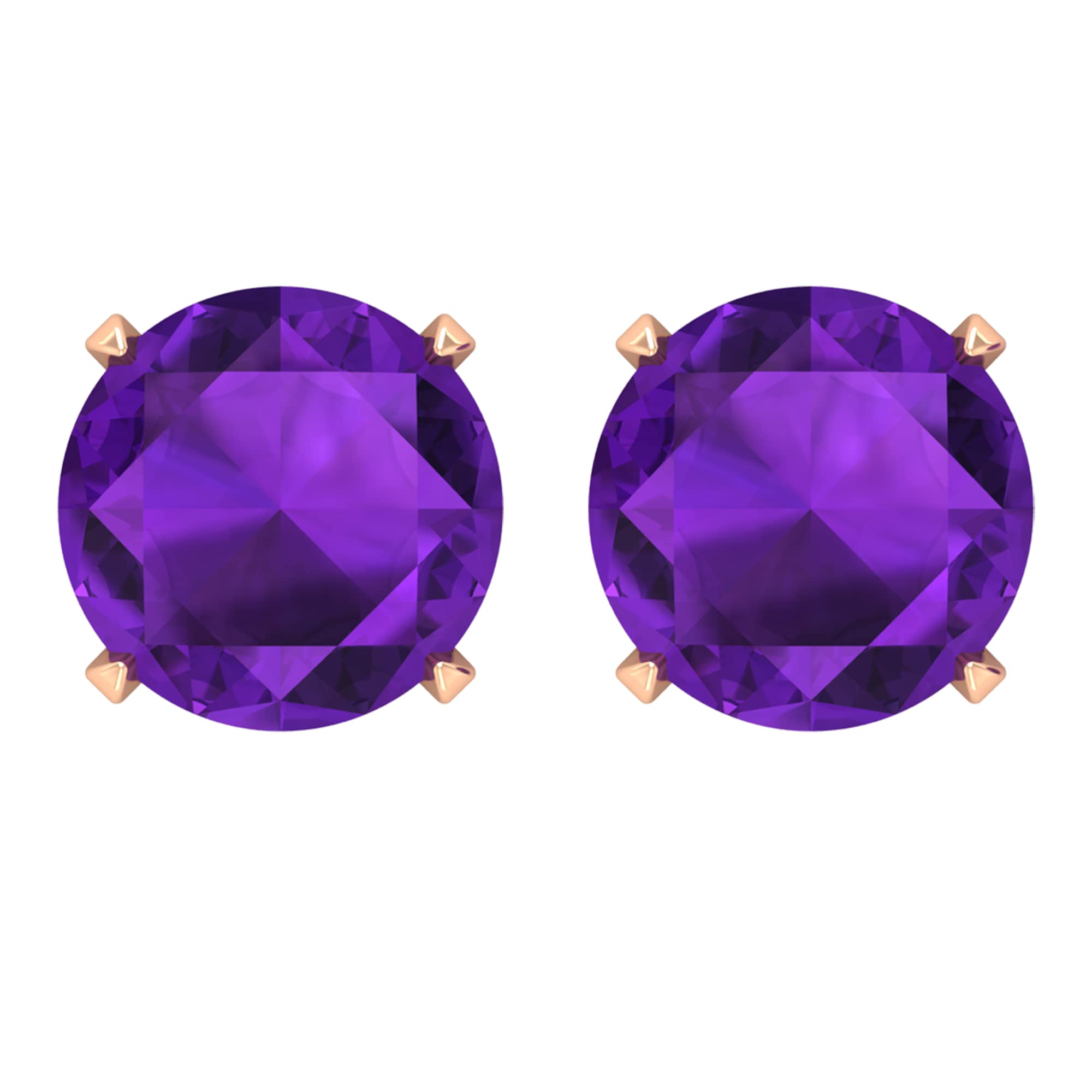 2 CT Amethyst Solitaire Stud Earrings for Women - 6.50 MM Genuine February Birthstone Earrings in 14K Solid Gold - Perfect for Valentine's Day, Anniversary Gifts & Everyday Elegance
