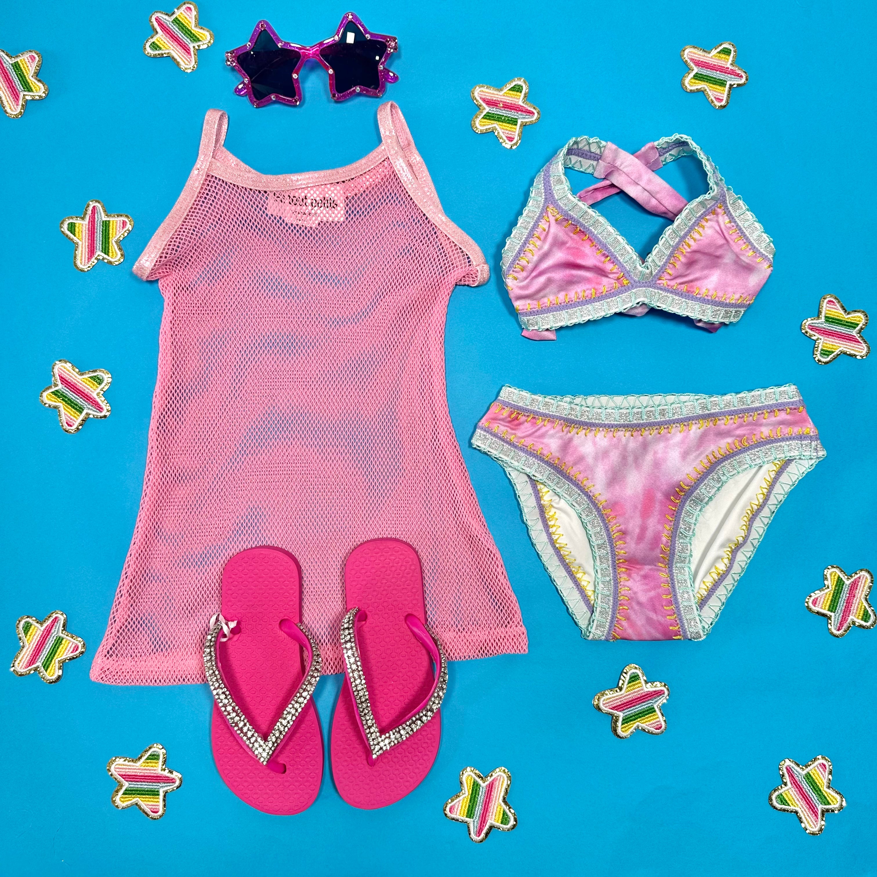 Vibrant Tie Dye Rainbow Stitched Two Piece Bikini Set - Sexy Swimwear for Beach, Pool & Summer Vacations