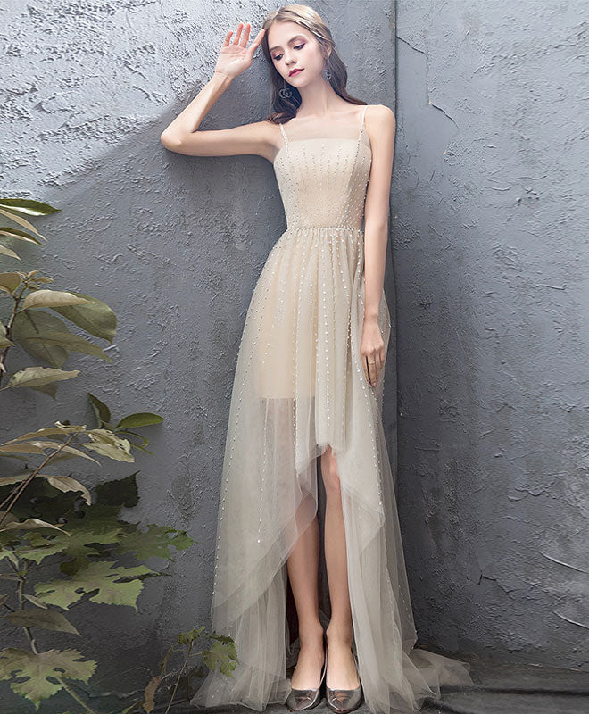 Elegant Champagne Tulle High-Low Prom Dress | Formal Evening Gown for Homecoming, Wedding & Special Occasions