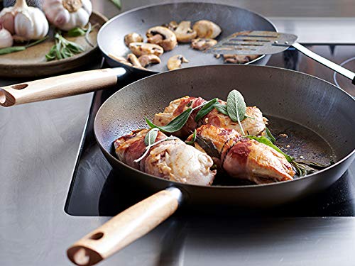 Premium 12-Inch Carbon Steel Frying Pan - Natural Gray Non-Stick Skillet for Professional & Home Cooking | Perfect for Searing, Frying & Sauteing