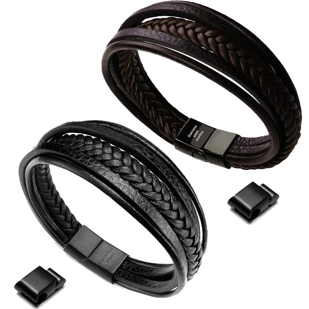 Murtoo Men's Leather Bracelet with Clasp - Genuine Cowhide Multi-Layer Braided Bracelet for Men - Perfect for Casual Wear, Gifts & Outdoor Adventures