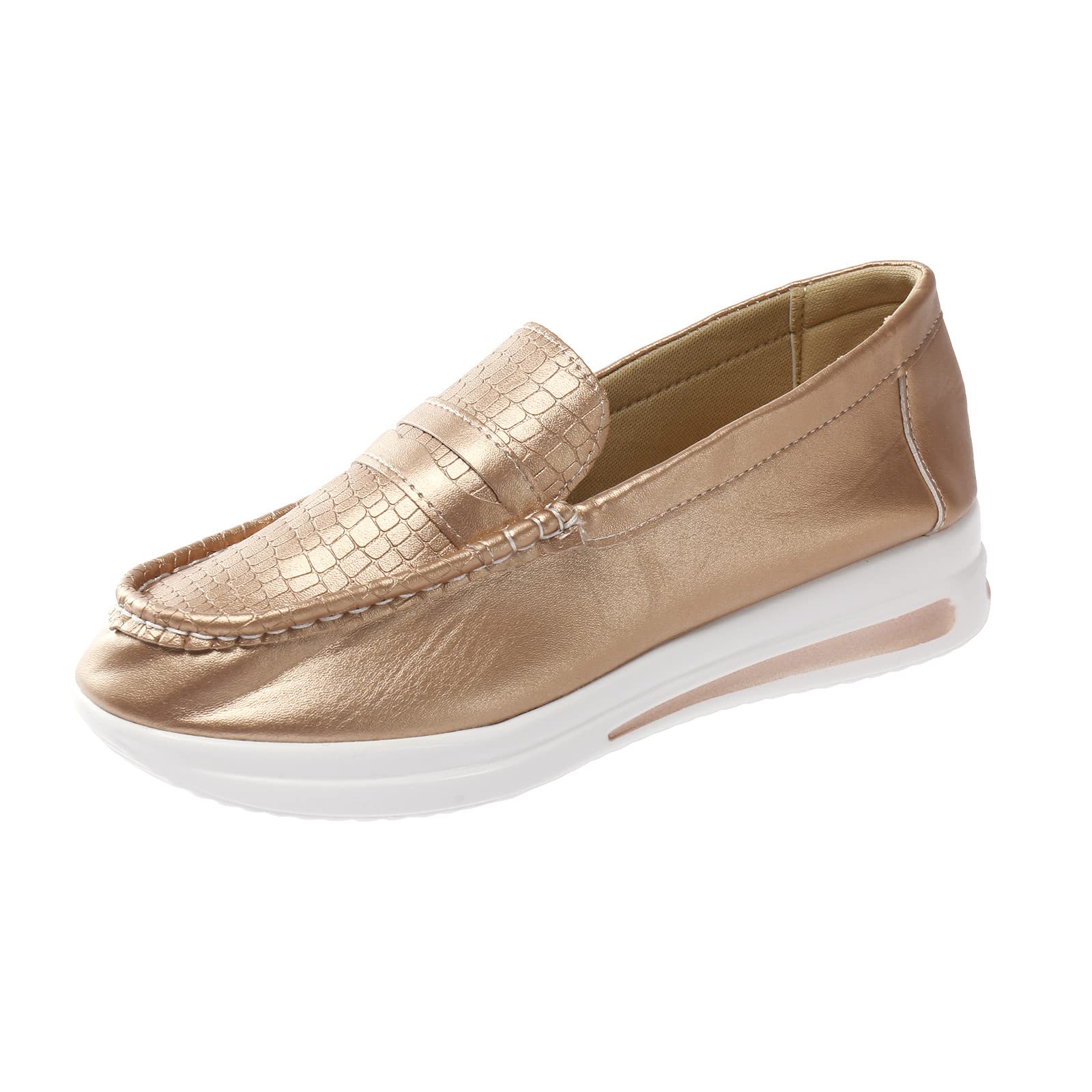 Women's Fashion Leather Round Toe Low Top Slip-On Casual Shoes with Thick Sole - Comfortable & Stylish for Everyday Wear, Office, and Walking