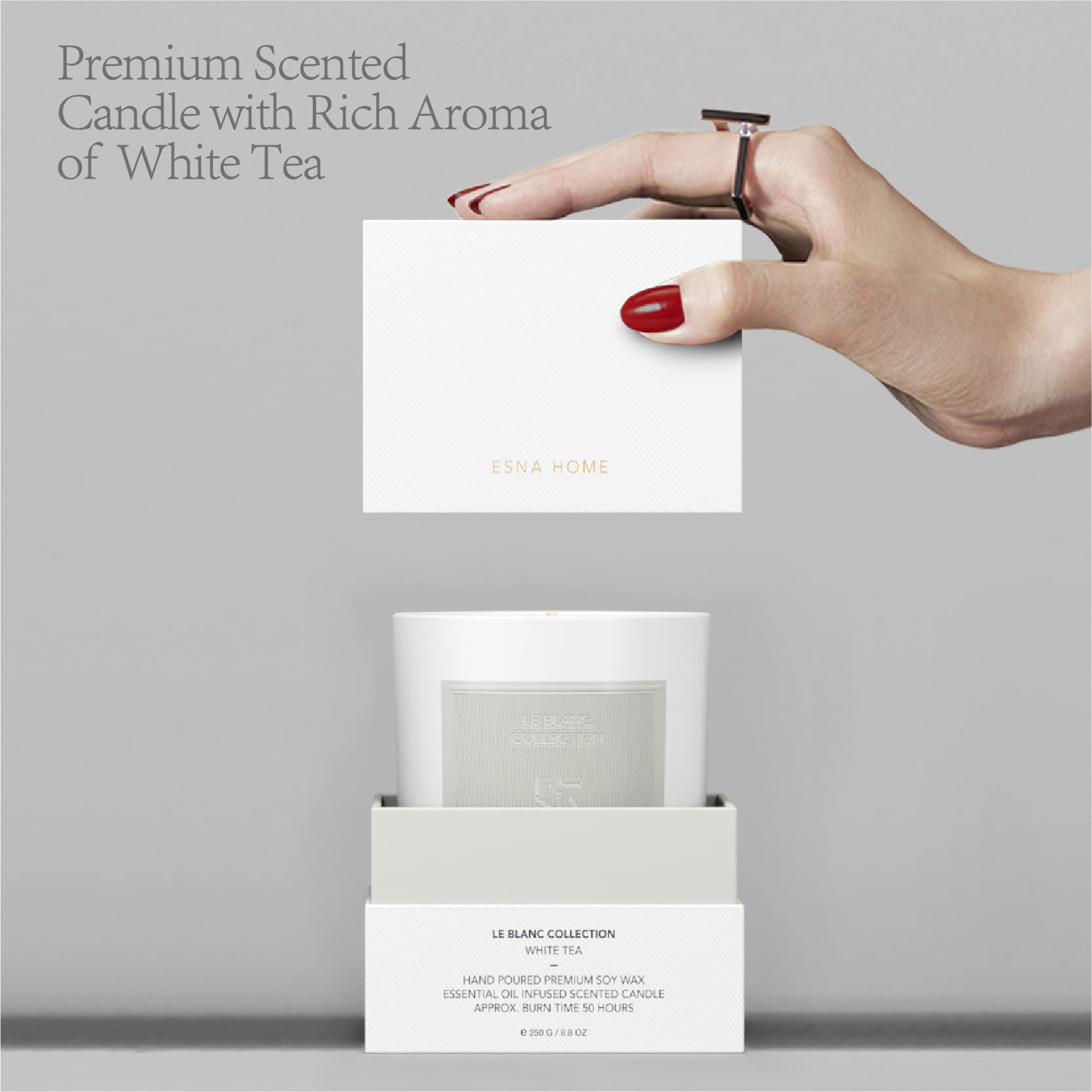 Premium White Tea Scented Soy Candle - 8.8oz All Natural Essential Oil Aromatherapy Candle | 50 Hours Burn Time | Relaxing Home Spa Gift for Women | Perfect for Meditation, Yoga & Stress Relief | Includes Elegant Gift Box