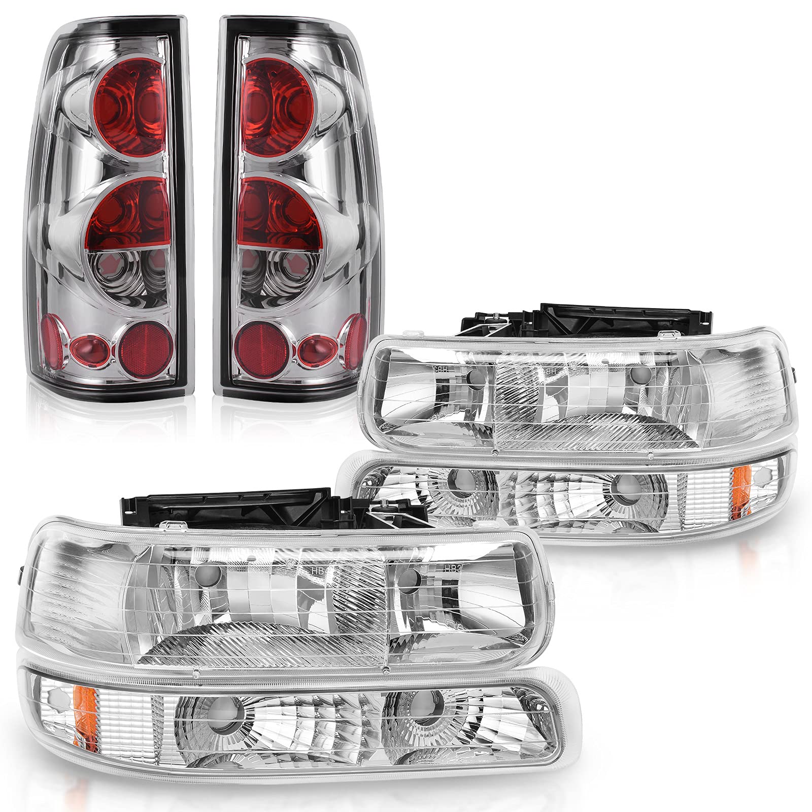 DWVO Headlights and Tail Lights Assembly for 1999-2002 Chevy Silverado 1500/2500 & 2001-2002 Silverado HD Models - Black Housing Headlights with Clear Lens Taillights Combo Kit | Perfect for Off-Roading, Night Driving & Vehicle Restoration Projects