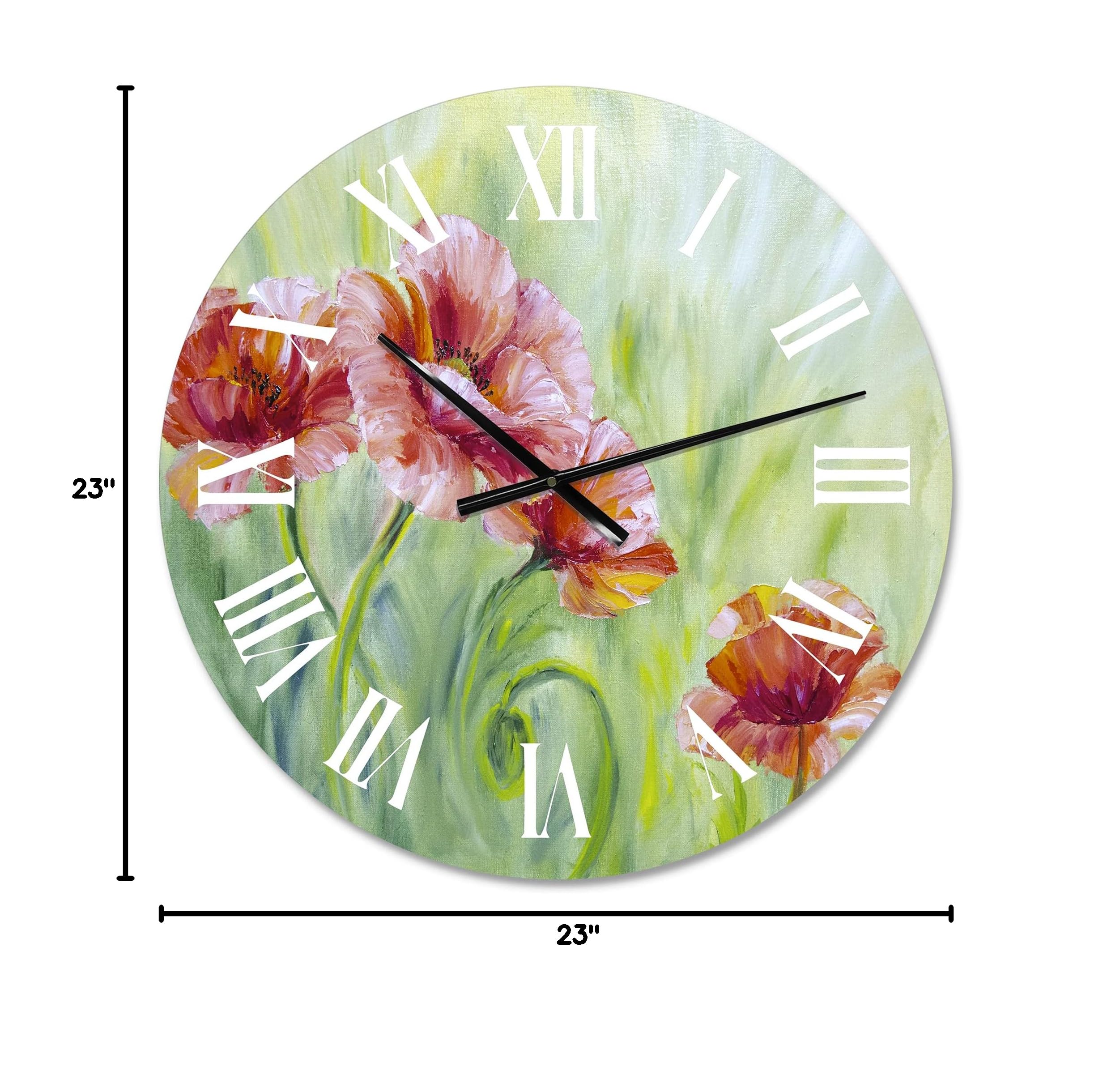 Large Floral Wall Clock - 'Red Blossoming Poppies II' Traditional Decor for Home & Office | Perfect for Living Room, Bedroom, and Workspace Décor