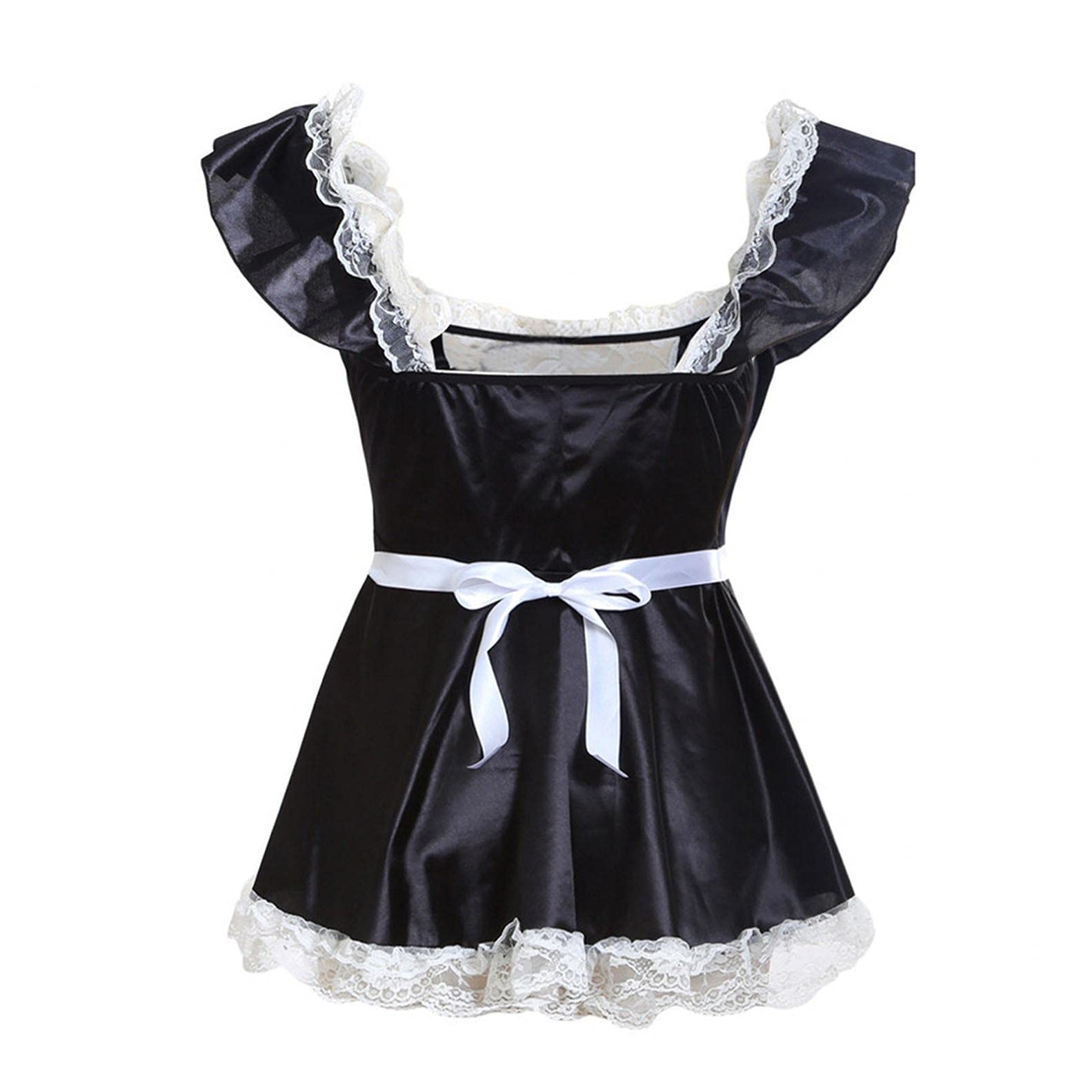 Sexy Lolita Maid Costume for Women - Black French Lace Apron Dress with Sweet Bow Details | Halloween Cosplay, Roleplay, Boudoir Photography & Party Outfit