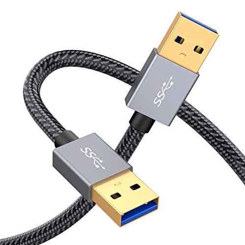 FXAVA USB to USB Cable 1FT - Nylon Braided Male to Male Cord for Hard Drive Enclosures, DVD Players, Laptop Cooling - Fast Data Transfer for External Storage & Media Devices