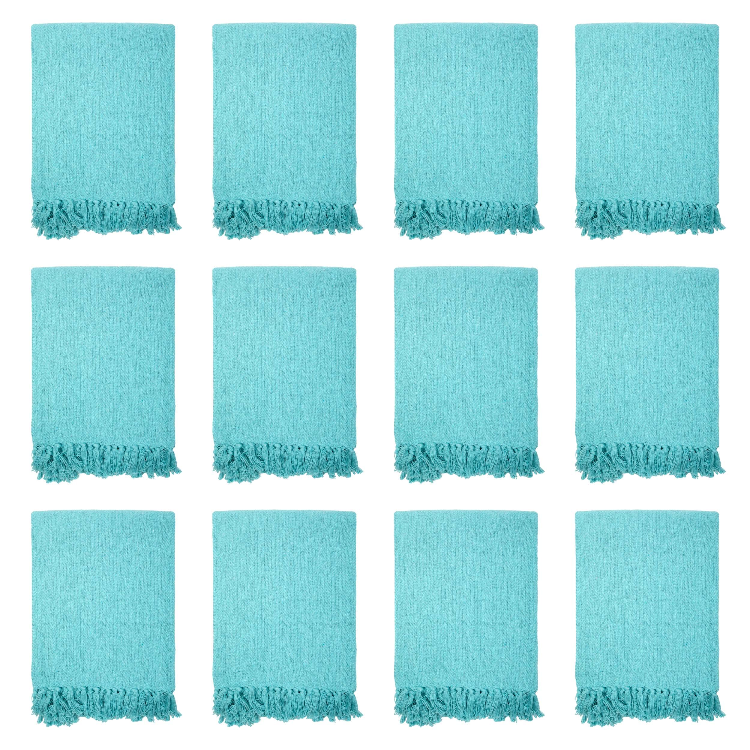 Arkwright Common Ground Cotton Blankets - Pack of 12 Herringbone Throw Blankets (50x70 Inches, Aqua Blue) | Soft & Cozy for Bed, Sofa, Picnics & Travel