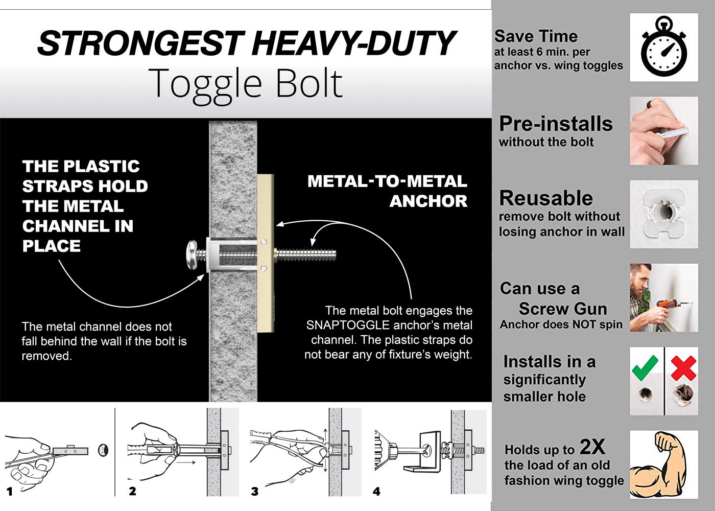 Heavy Duty Toggle Anchor Kit - 44-Piece for Drywall & Concrete - Secure TV, Shelves & Cabinets