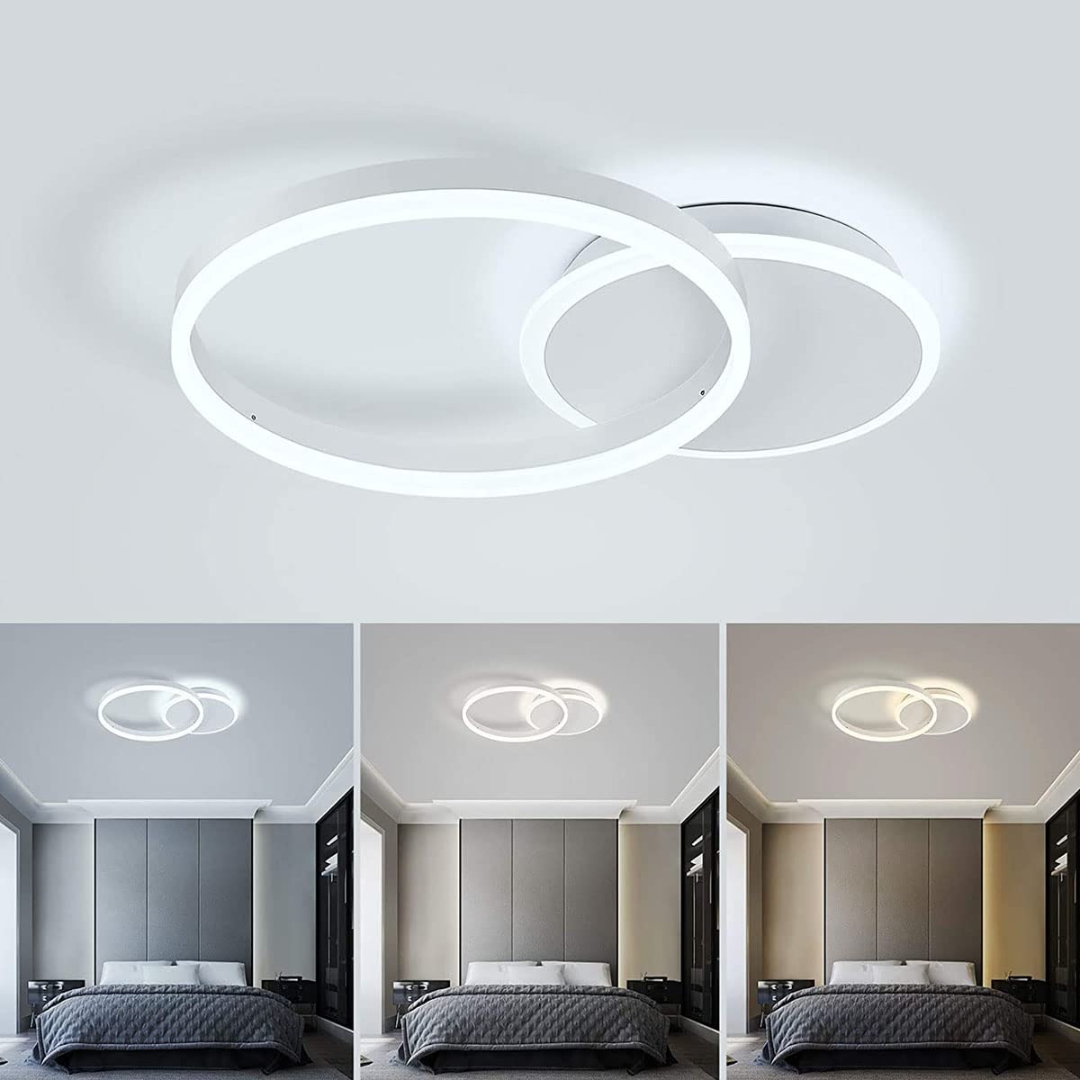 Modern Acrylic 2-Ring Dimmable LED Ceiling Chandelier with Remote Control - White Contemporary Lighting Fixture for Living Room, Dining Table, Bedroom & Kitchen Island - Perfect for Home Decor and Ambient Lighting