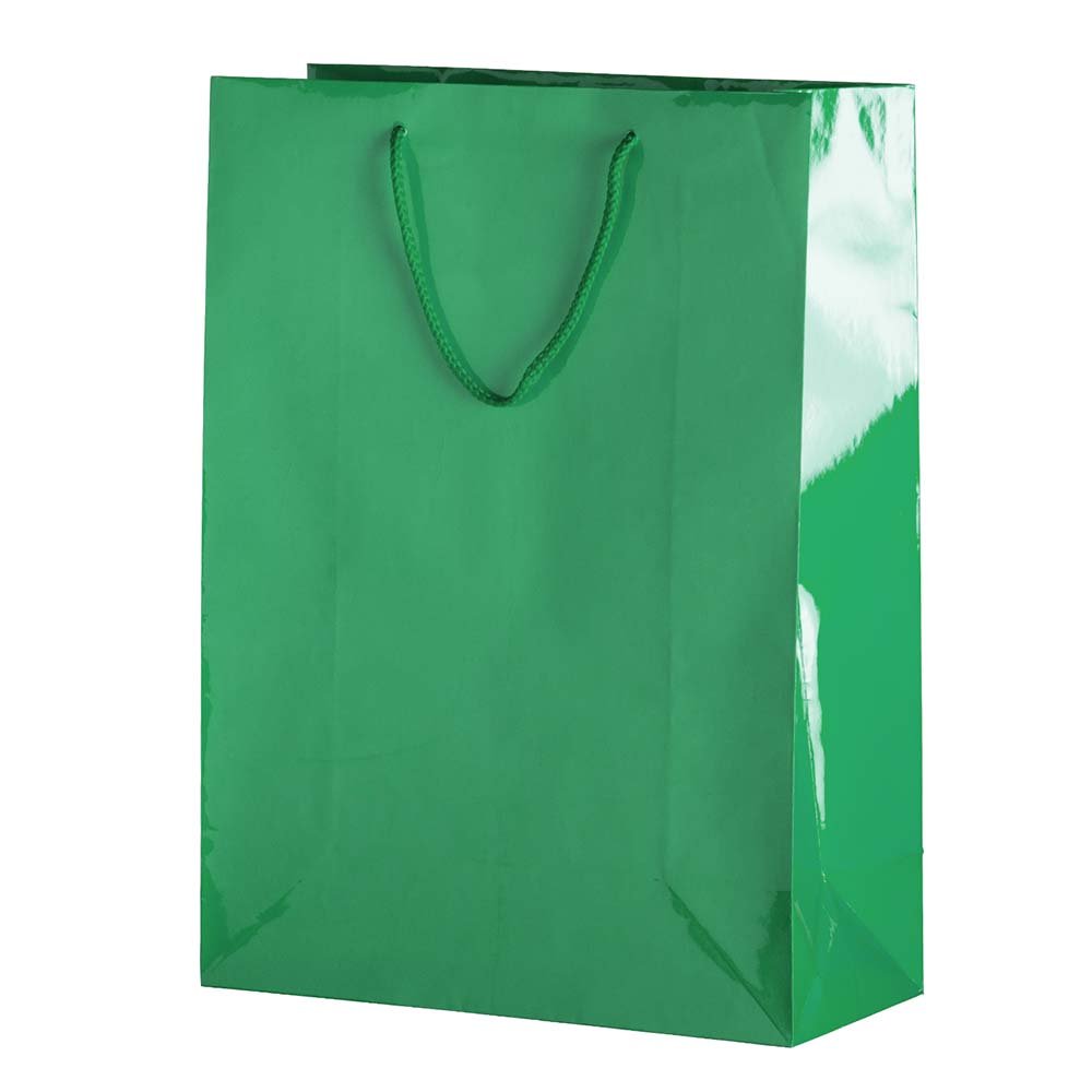 JAM PAPER Large Green Glossy Gift Bags with Rope Handles - Party & Wedding Favors