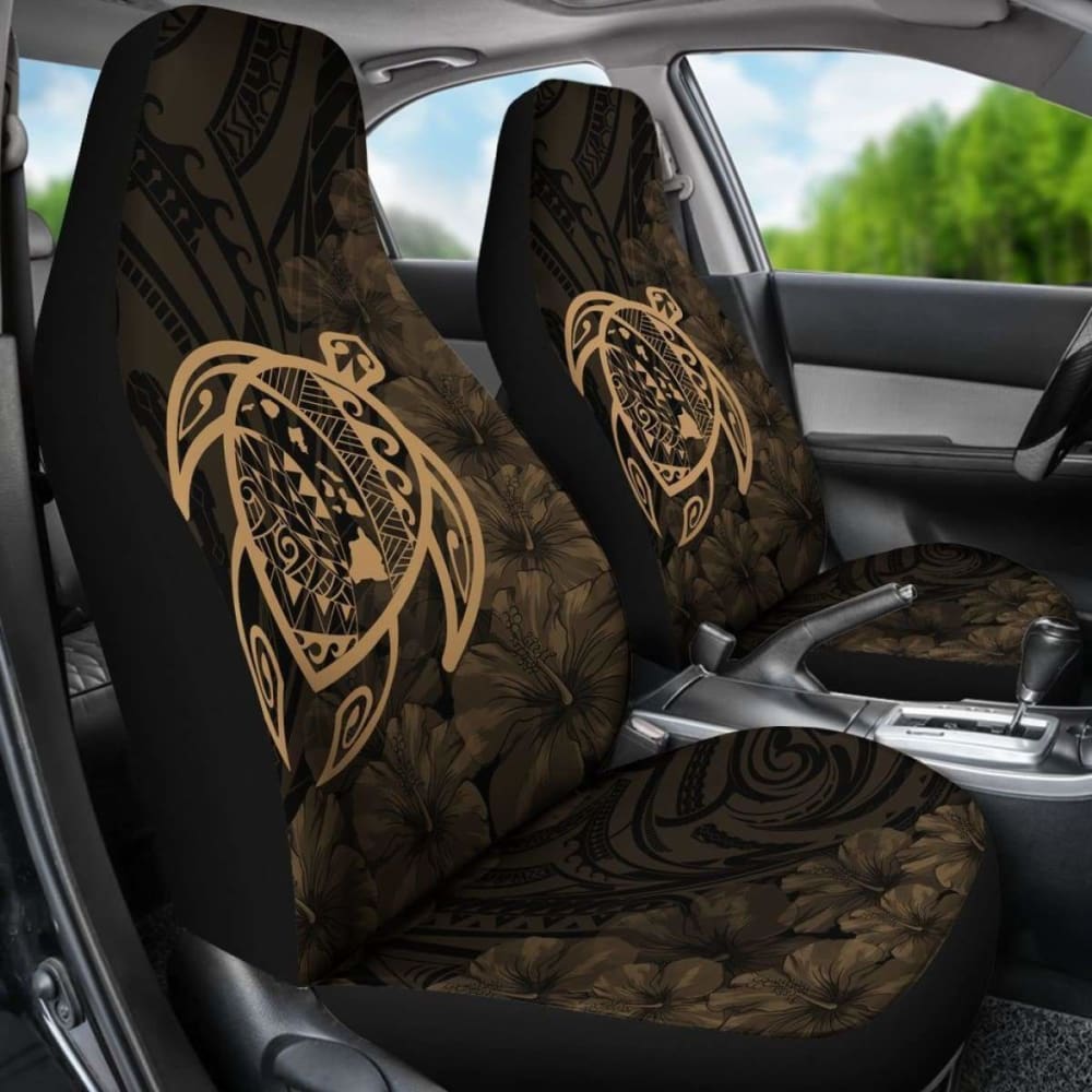 Premium Alohawaii Car Seat Covers - Hawaii Turtle Map & Hibiscus Poly Gold Design - Waterproof & Durable for Cars, Trucks & SUVs - Perfect for Beach Trips, Summer Travel & Hawaiian-Themed Decor