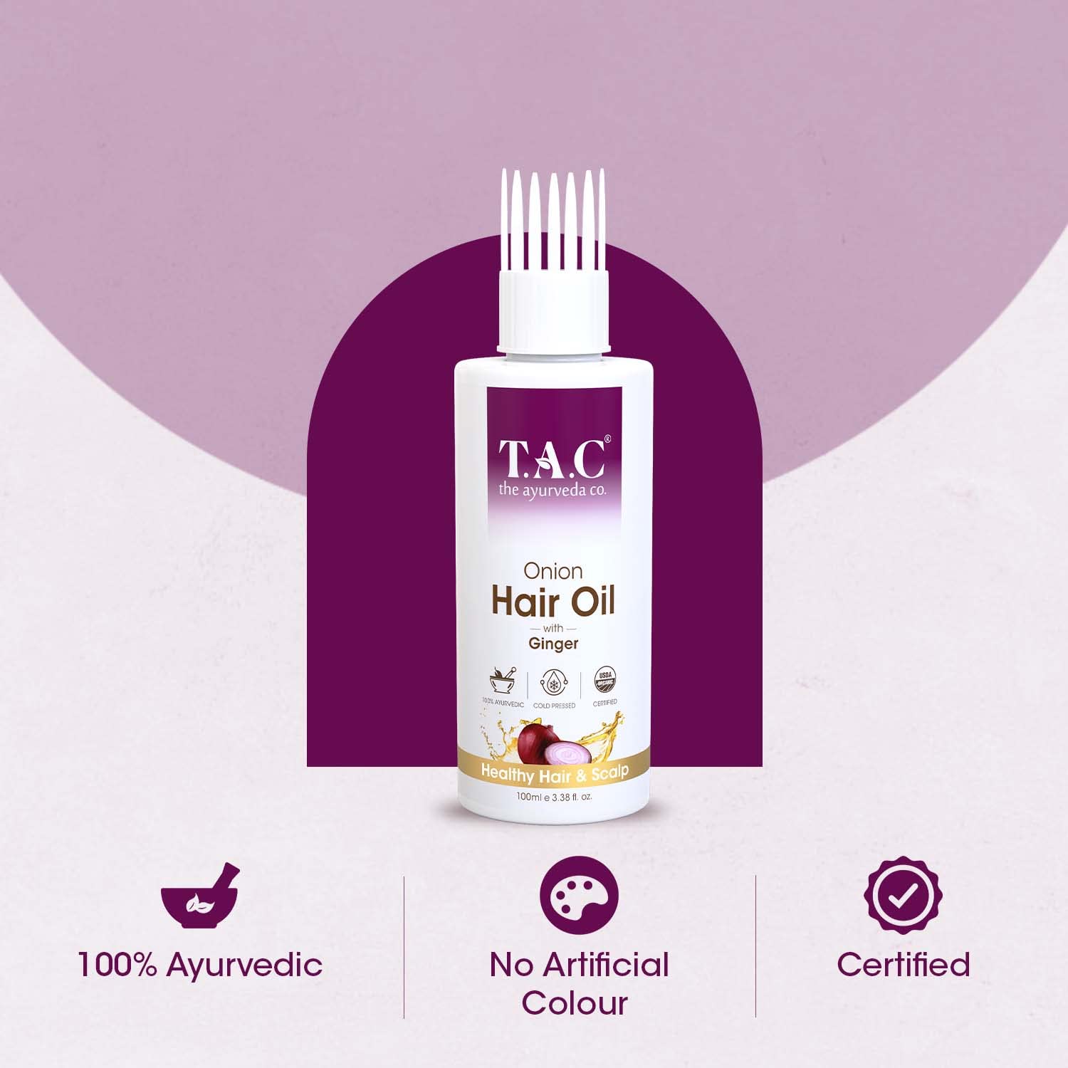 TAC - The Ayurveda Co. Onion Hair Oil for Hair Growth & Hair Fall Control with Black Seed & Plant-Based Biotin | Mineral Oil Free, 100ml | Promotes Thicker, Stronger Hair for Daily Hair Care Routine