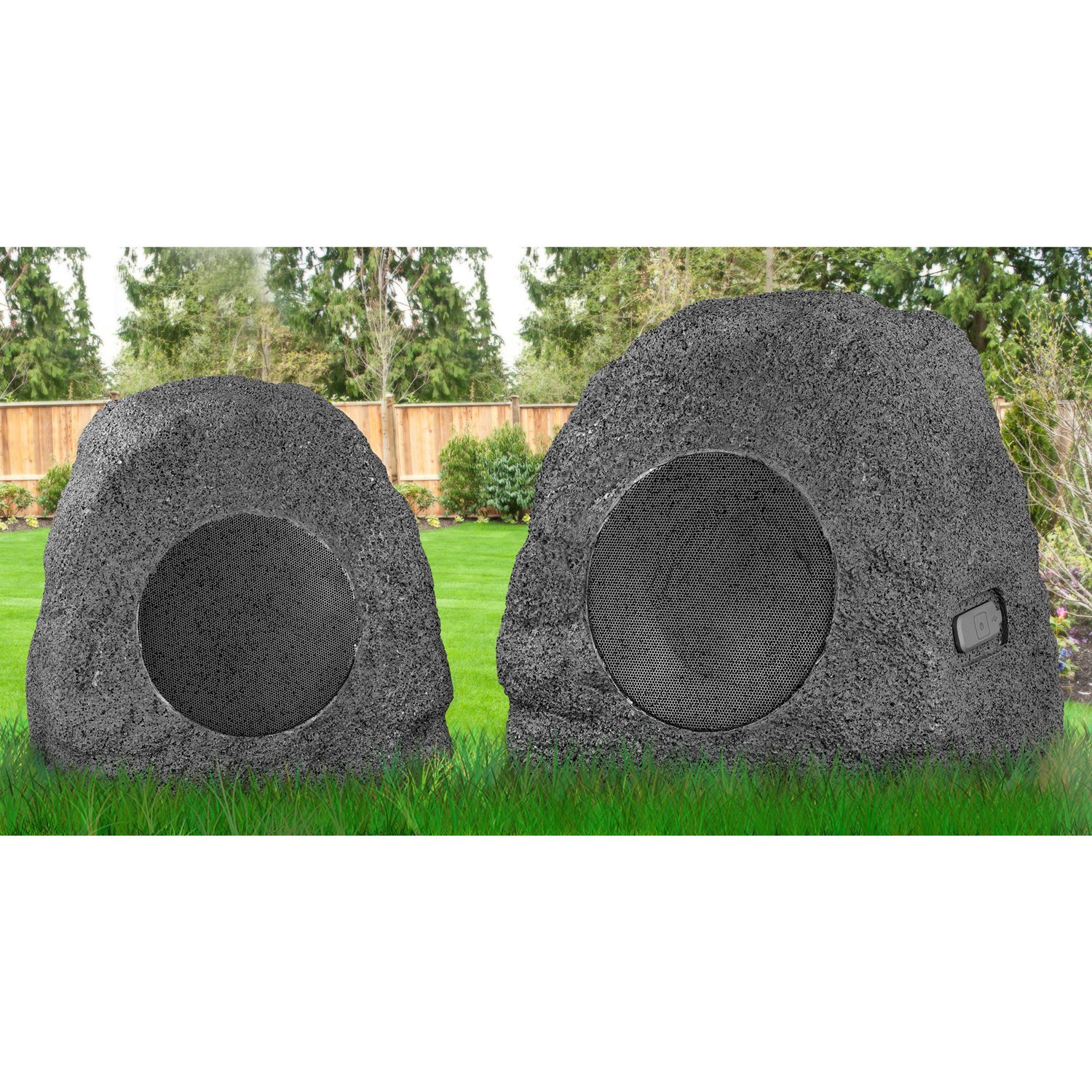 Premium 5-Watt Bluetooth Outdoor Rock Speakers - Wireless Pair with 5200mAh Rechargeable Battery & AC Adapter - Weatherproof Garden, Patio & Poolside Speakers for Outdoor Entertainment - Charcoal Gray