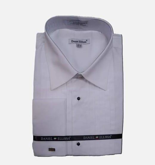 Elegant White Pointed Collar Pleated Tuxedo Shirt for Men - Formal Wear & Special Occasions - Wedding, Prom, Gala & Black Tie Events