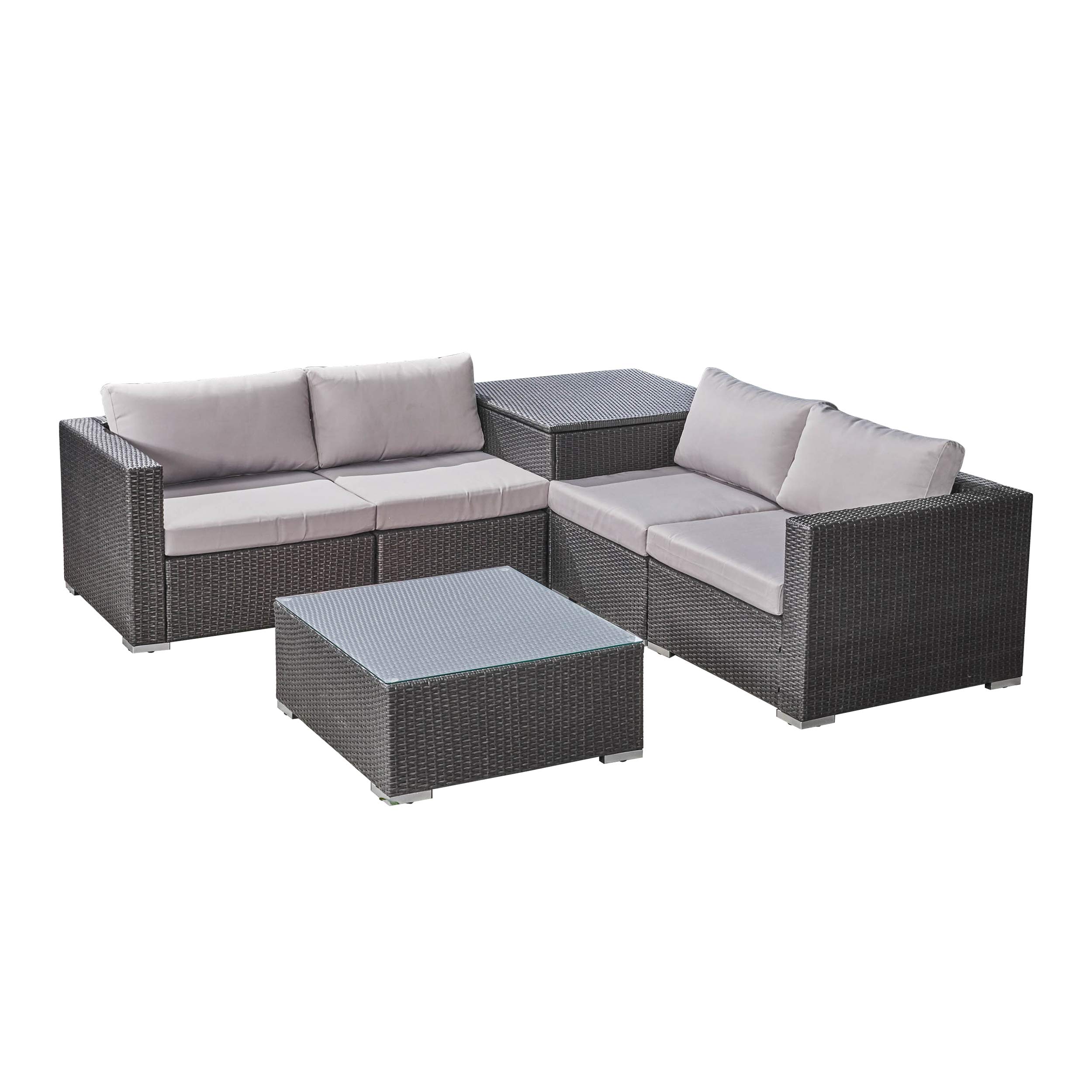4-Piece Outdoor Patio Sectional Sofa Set with Coffee Table & Storage Ottoman - Wicker & Aluminum Frame, Gray & Light Gray - Perfect for Backyard, Poolside & Garden Relaxation